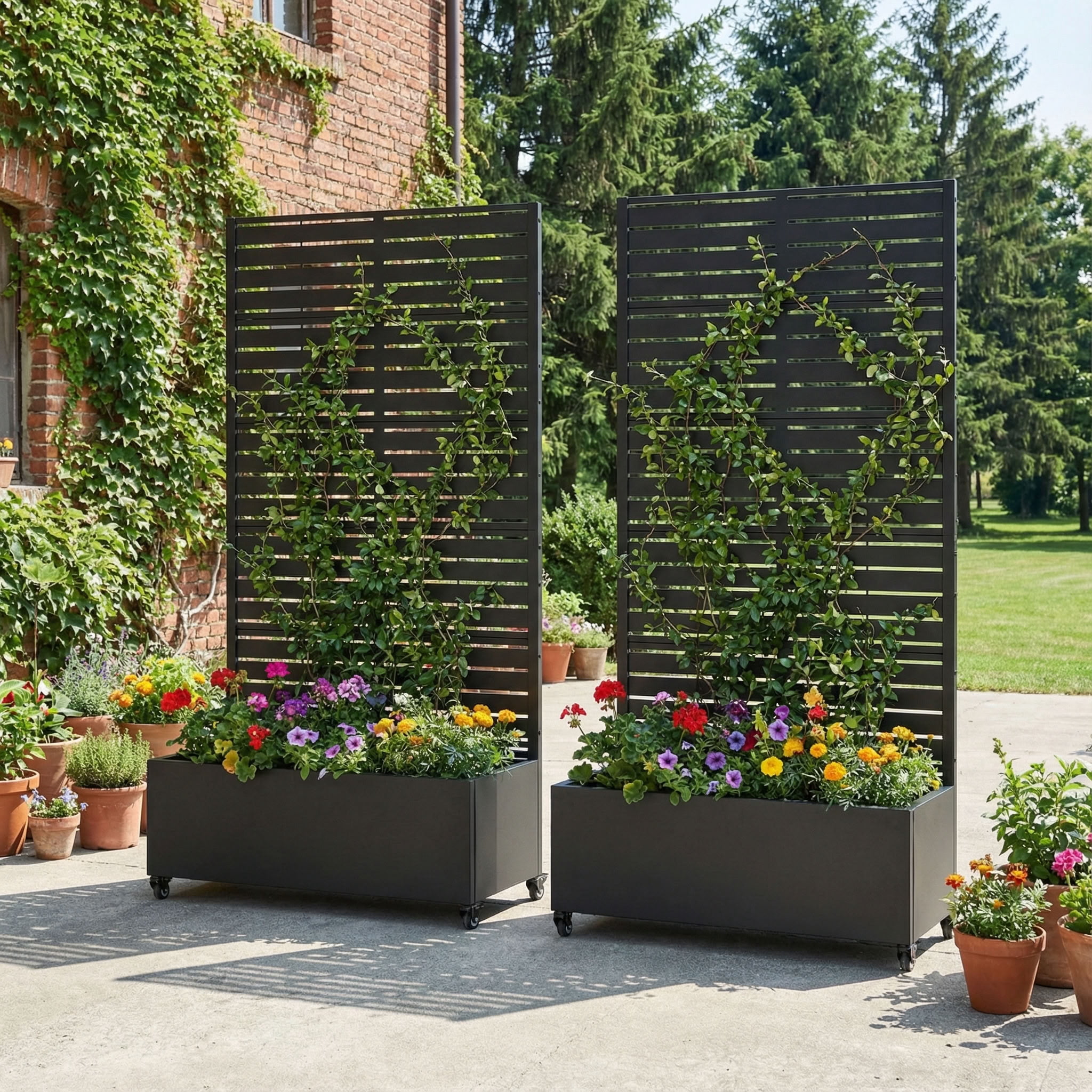 MAYEERTY 5 Panels Outdoor Metal Planter Box, Durable Weather-Resistant Planter, 2 pcs Decorative Metal Flower Box for Patio, Balcony, Garden