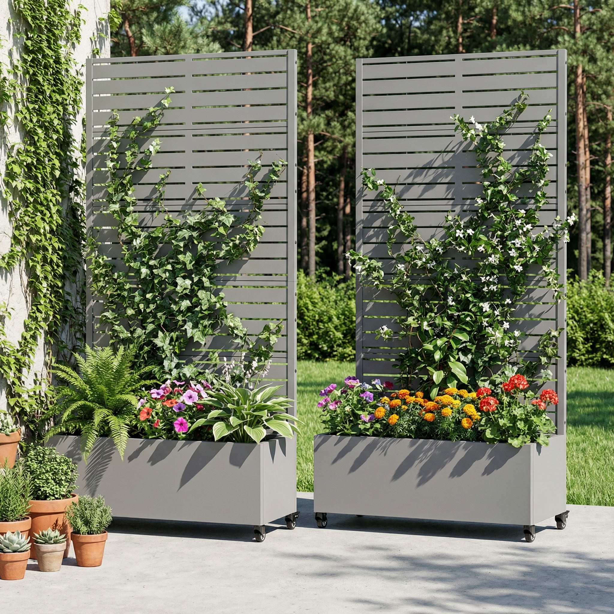 MAYEERTY 5 Panels Outdoor Metal Planter Box, Durable Weather-Resistant Planter, 2 pcs Decorative Metal Flower Box for Patio, Balcony, Garden
