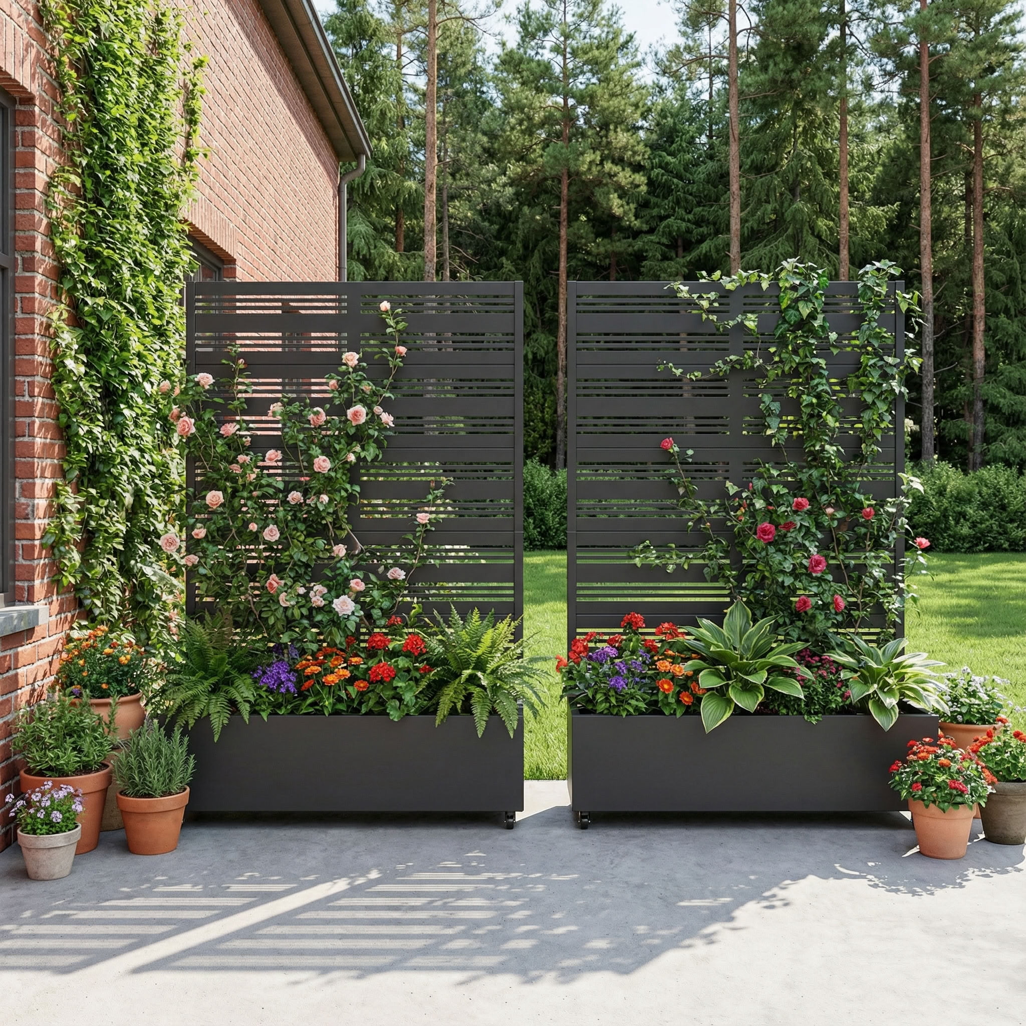 MAYEERTY 5 Panels Outdoor Metal Planter Box, Durable Weather-Resistant Planter, 2 pcs Decorative Metal Flower Box for Patio, Balcony, Garden