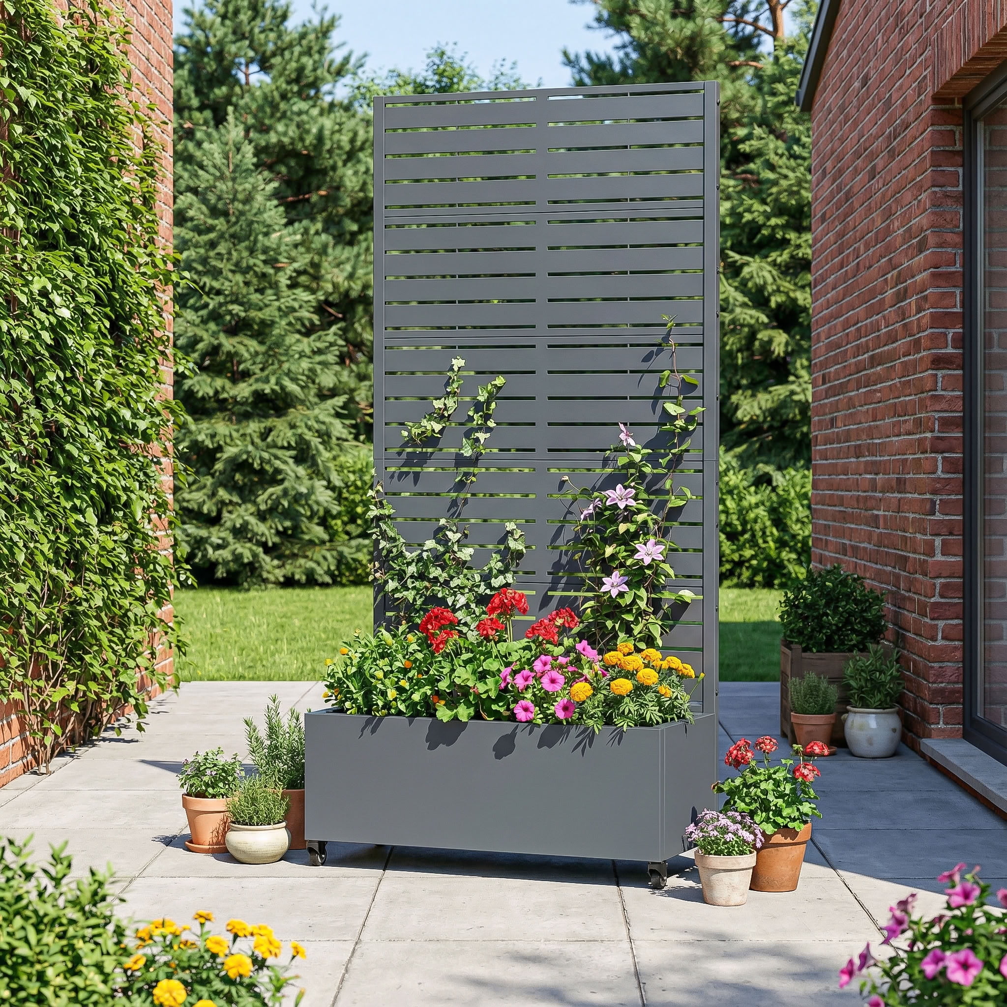 MAYEERTY 5 Panels Outdoor Metal Planter Box, Durable Weather-Resistant Planter, Decorative Metal Flower Box for Patio, Balcony, Garden