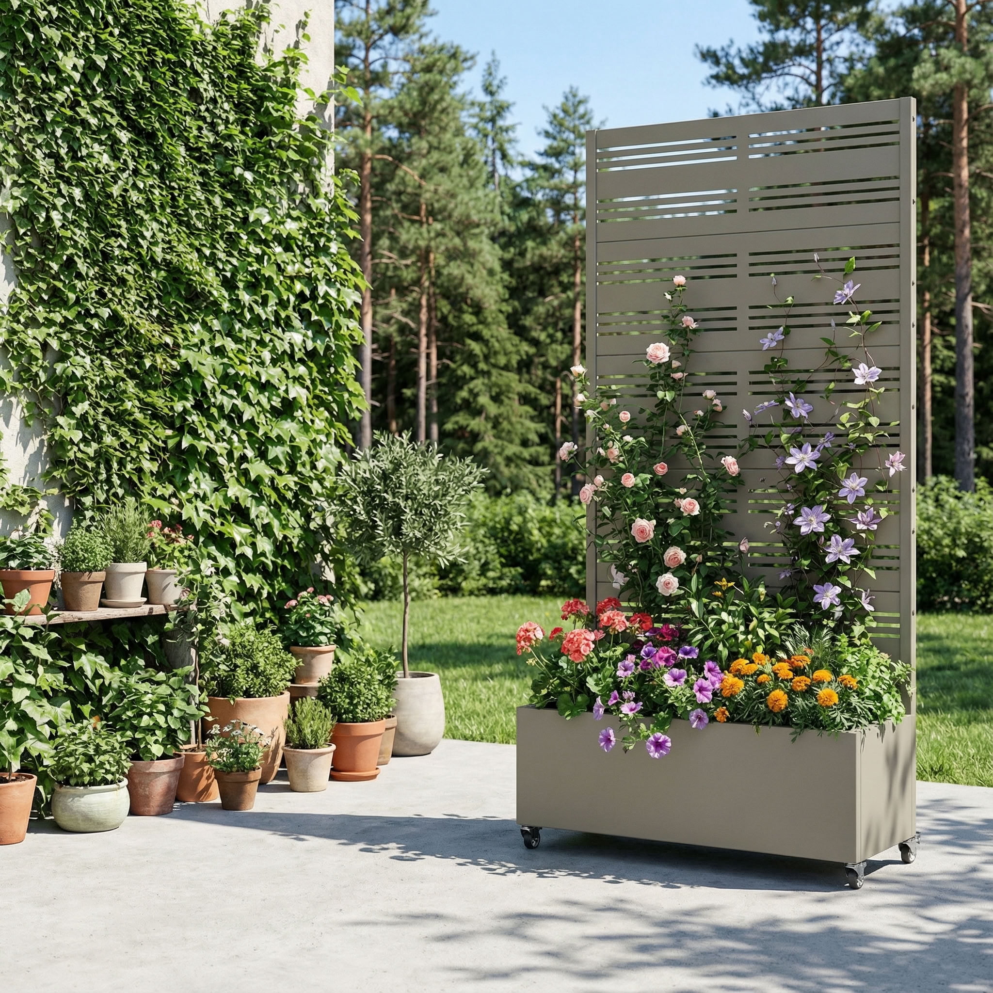 MAYEERTY 5 Panels Outdoor Metal Planter Box, Durable Weather-Resistant Planter, Decorative Metal Flower Box for Patio, Balcony, Garden