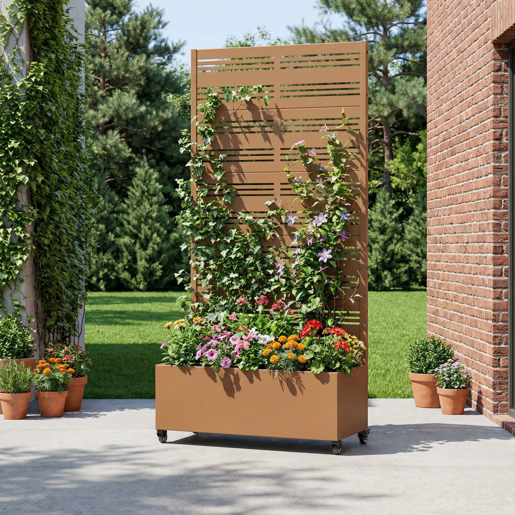 MAYEERTY 5 Panels Outdoor Metal Planter Box, Durable Weather-Resistant Planter, Decorative Metal Flower Box for Patio, Balcony, Garden