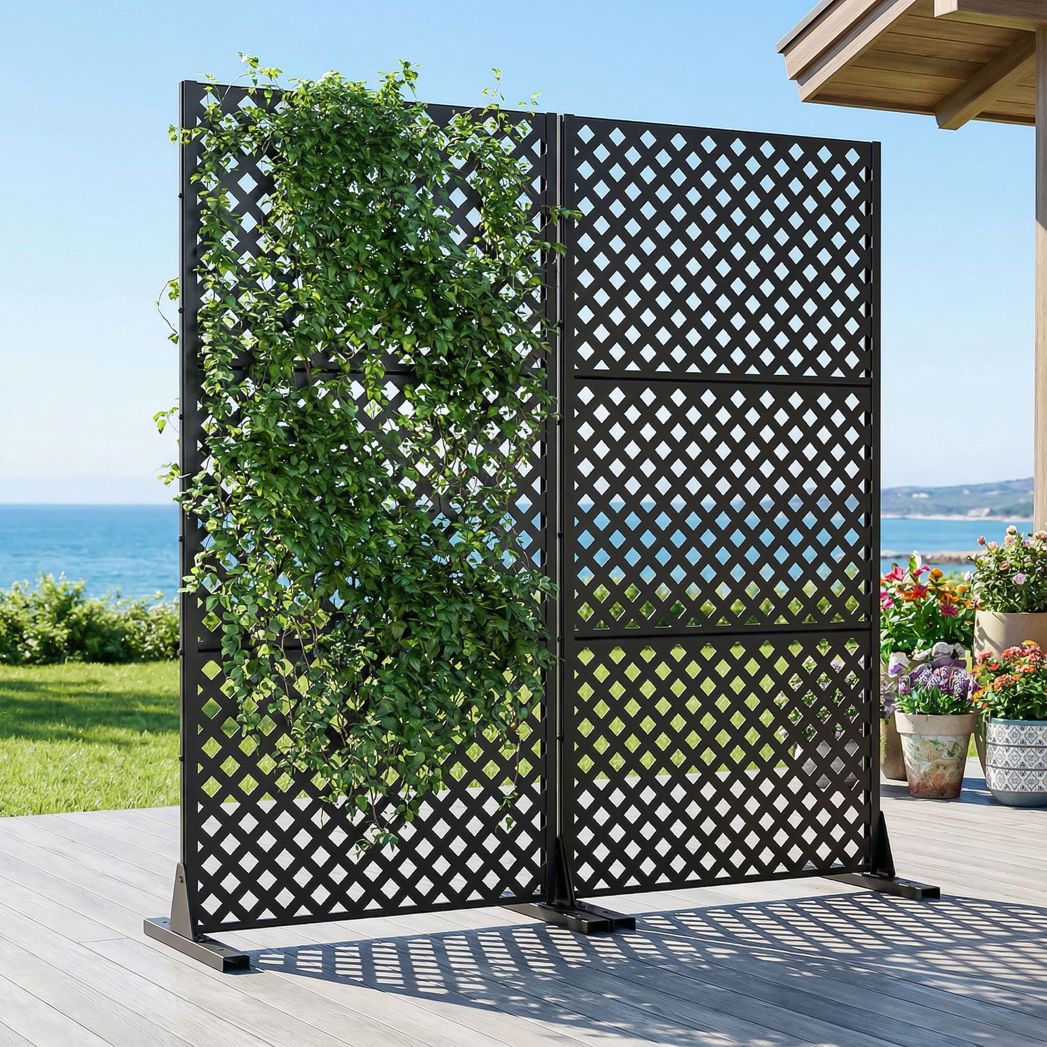 MAYEERTY 5 Panels Outdoor Privacy Screen, Metal Decorative Privacy Fence, 2 pcs Privacy Panel for Patio, Balcony, Backyard, Garden