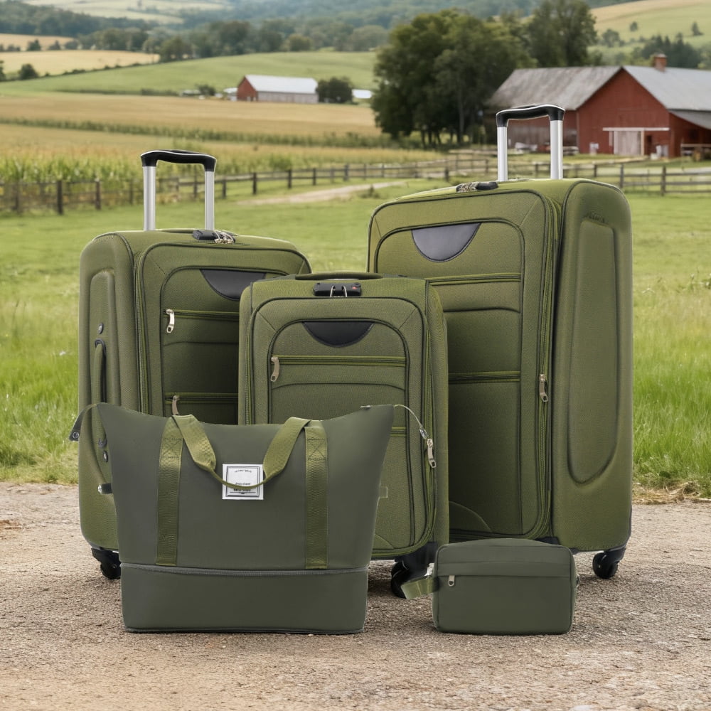 MAYEERTY 5-Piece Expandable Softside Luggage Set -22"+26"+30" Oxford Fabric with TSA Lock & Spinner Wheels+Duffel+Toiletry Bag, Army Green