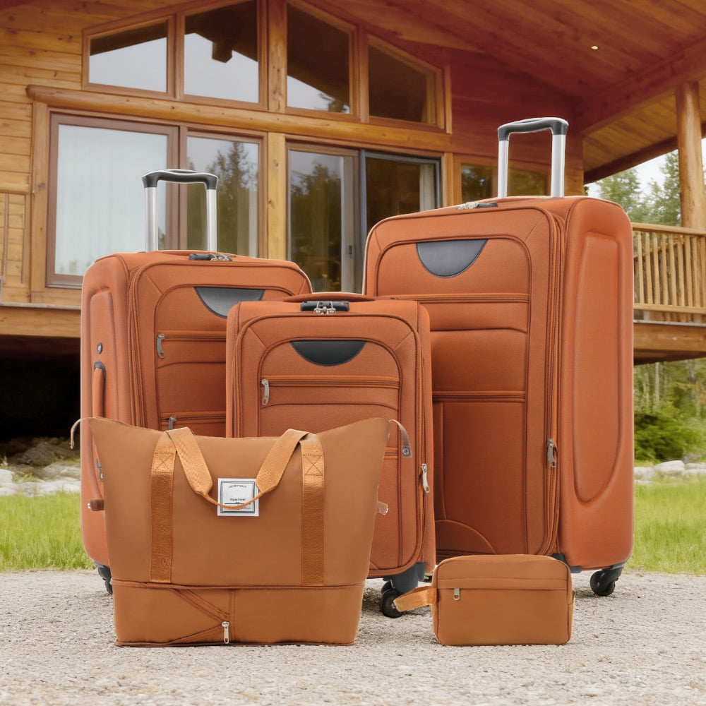 MAYEERTY 5-Piece Expandable Softside Luggage Set -22"+26"+30" Oxford Fabric with TSA Lock & Spinner Wheels+Duffel+Toiletry Bag, Orange