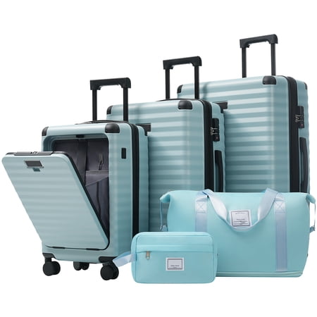 MAYEERTY 5-Piece Hardside Luggage Travel Set with TSA Lock,Front Opening,USB Port,Cup Holder,Duffle & Toiletry Bag