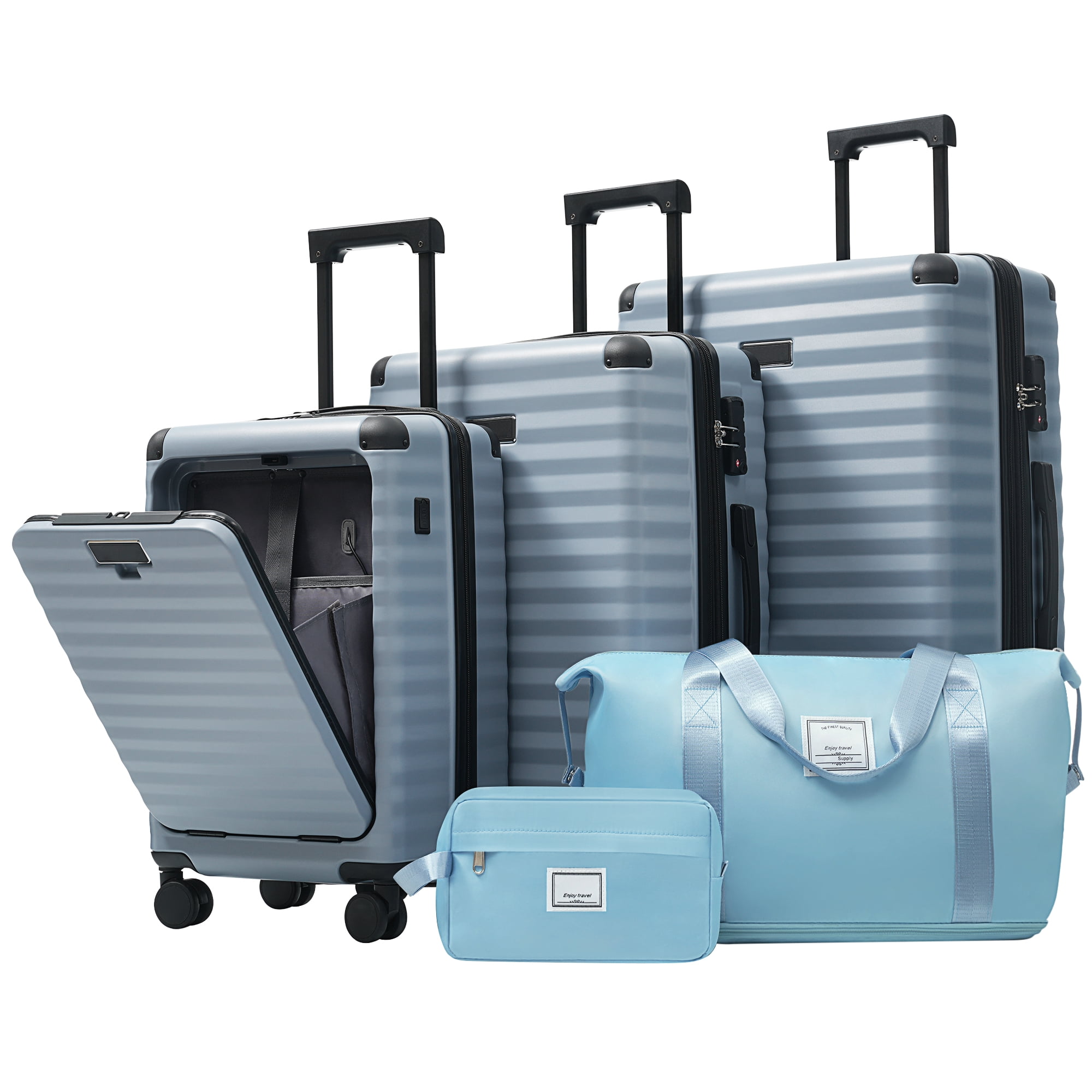 MAYEERTY 5-Piece Hardside Luggage Travel Set with TSA Lock,Front Opening,USB Port,Cup Holder,Duffle & Toiletry Bag