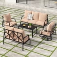 thumbnail image 1 of MAYEERTY 5-Piece Metal Frame Outdoor Patio Set with Swivel Chairs, 3-Seater Sofa, Loveseat and Coffee Table, 1 of 9