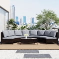 thumbnail image 1 of MAYEERTY 5-Piece Outdoor Rattan Sofa Set – All-Weather Half-Moon Sectional Patio Furniture with Tempered Glass Table & Cushions, 1 of 9