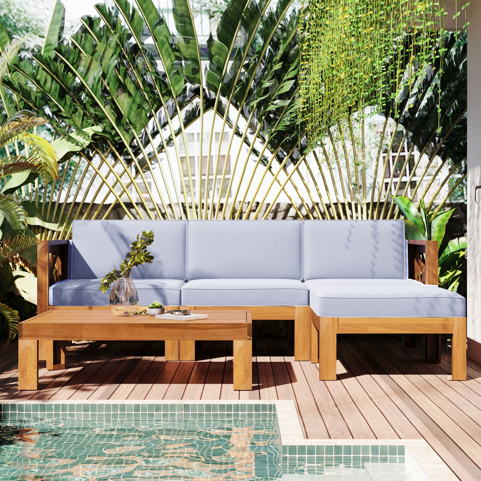 MAYEERTY 5-Piece Outdoor Sectional Sofa Set – Solid Wood Patio ...