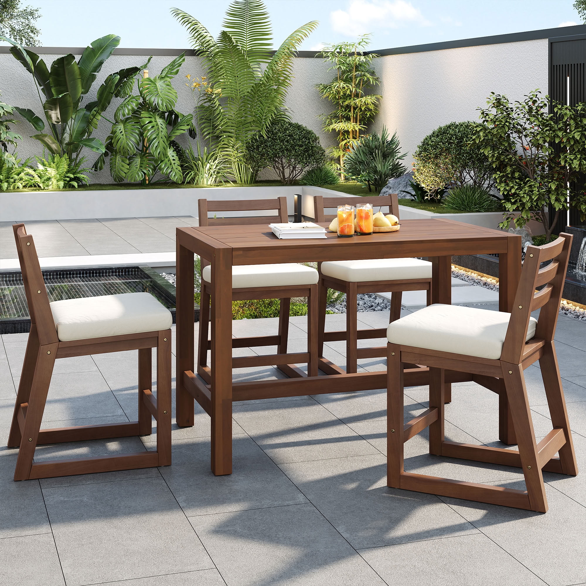 MAYEERTY 5-Piece Rustic Patio Bar Set, Outdoor Table and Chairs Set with Ergonomic Chairs, for Poolside, Balcony, Backyard, Porch