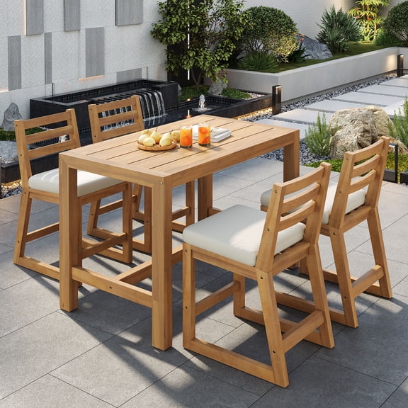 MAYEERTY 5-Piece Rustic Patio Bar Set, Outdoor Table and Chairs Set with Ergonomic Chairs, for Poolside, Balcony, Backyard, Porch