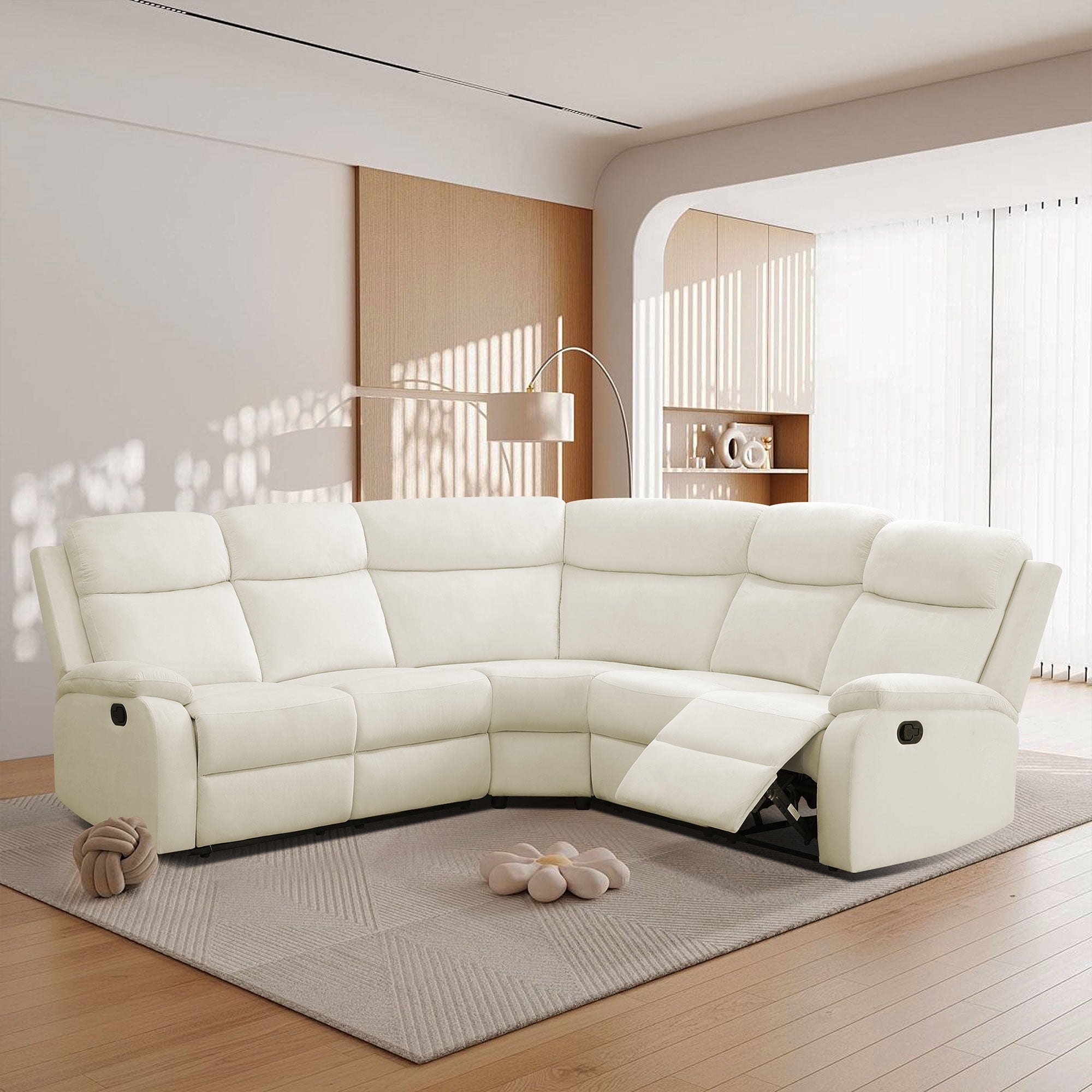 MAYEERTY 5-Seater Recliner Sectional Sofa Set, Recliner with Lint-Free Fabric & 110-115° Reclining, for Living Room & Family Lounge