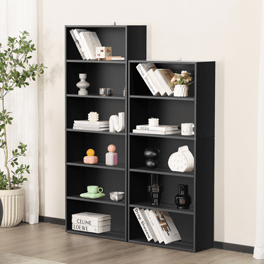 MAYEERTY 5 Shelf Bookcase, 53in Tall Floor Standing Open Bookshelf for Home Office, Living Room, and Bedroom Storage, Black