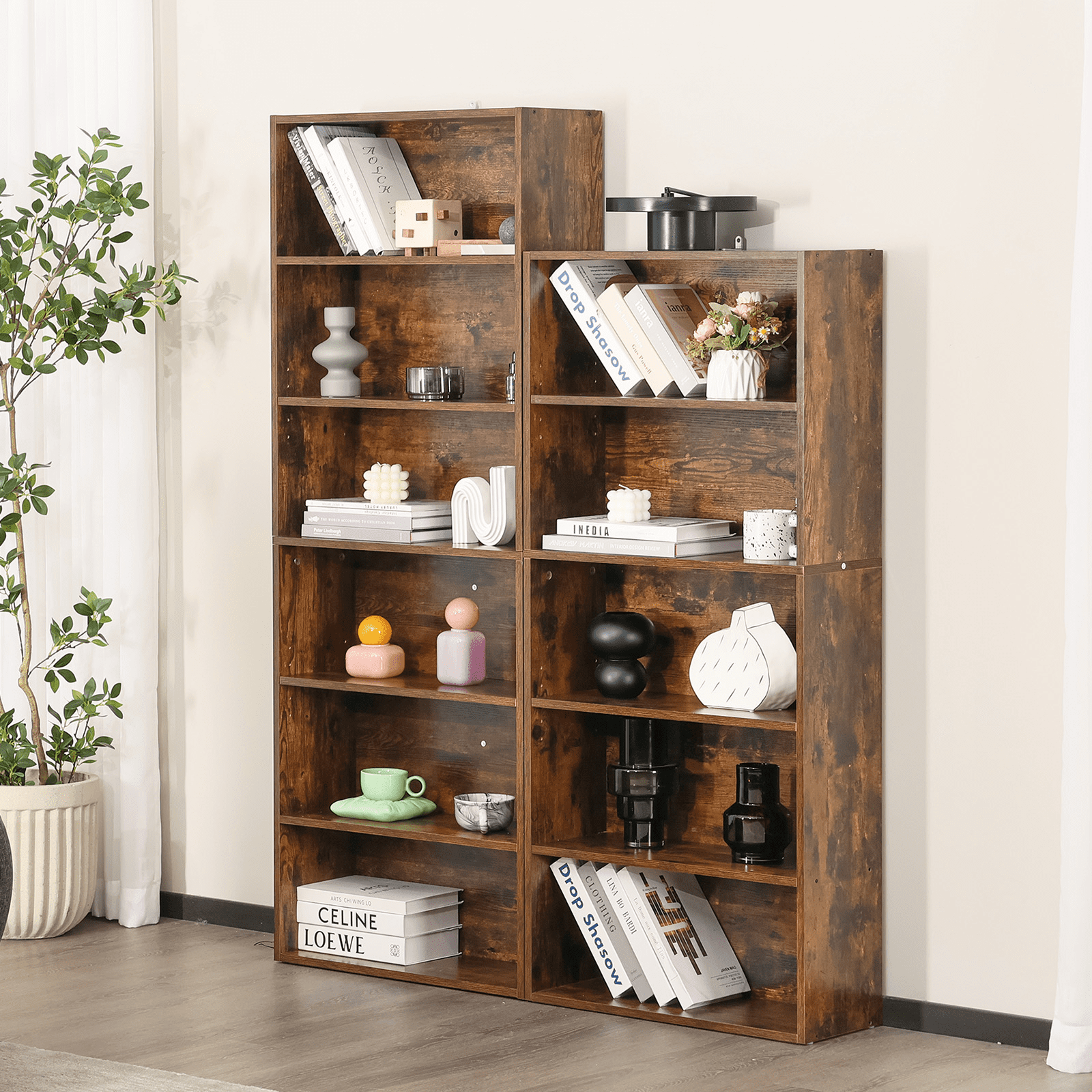 MAYEERTY 5 Shelf Bookcase, 53in Tall Floor Standing Open Bookshelf for Home Office, Living Room, and Bedroom Storage, Rust