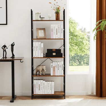 MAYEERTY 5 Tiers Bookshelf, Modern Open Bookshelf, Storage Rack Shelves in Living Room/Home/Office, Rust