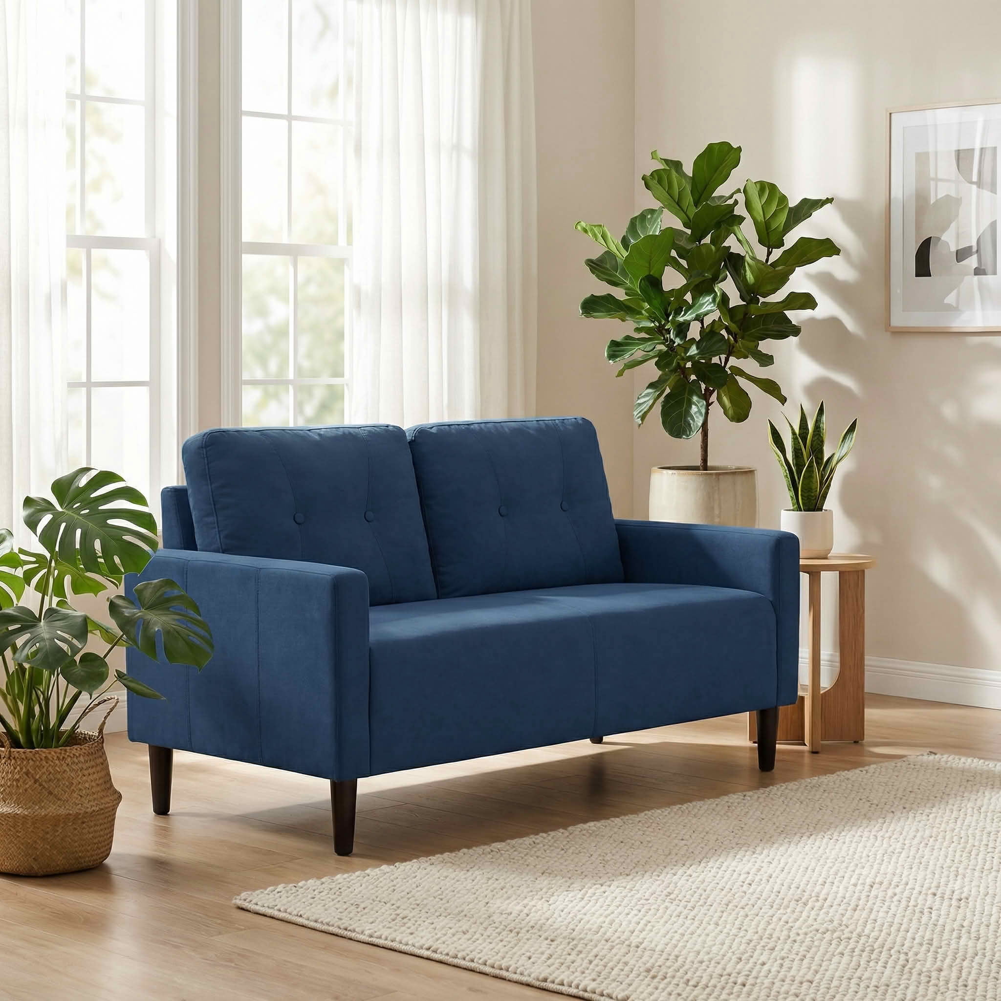 MAYEERTY 50.79" Modern Loveseat Sofa, 2-Seater Linen Blend Couch with Removable Back Cushions, Solid Wood & Metal Frame for Small Spaces