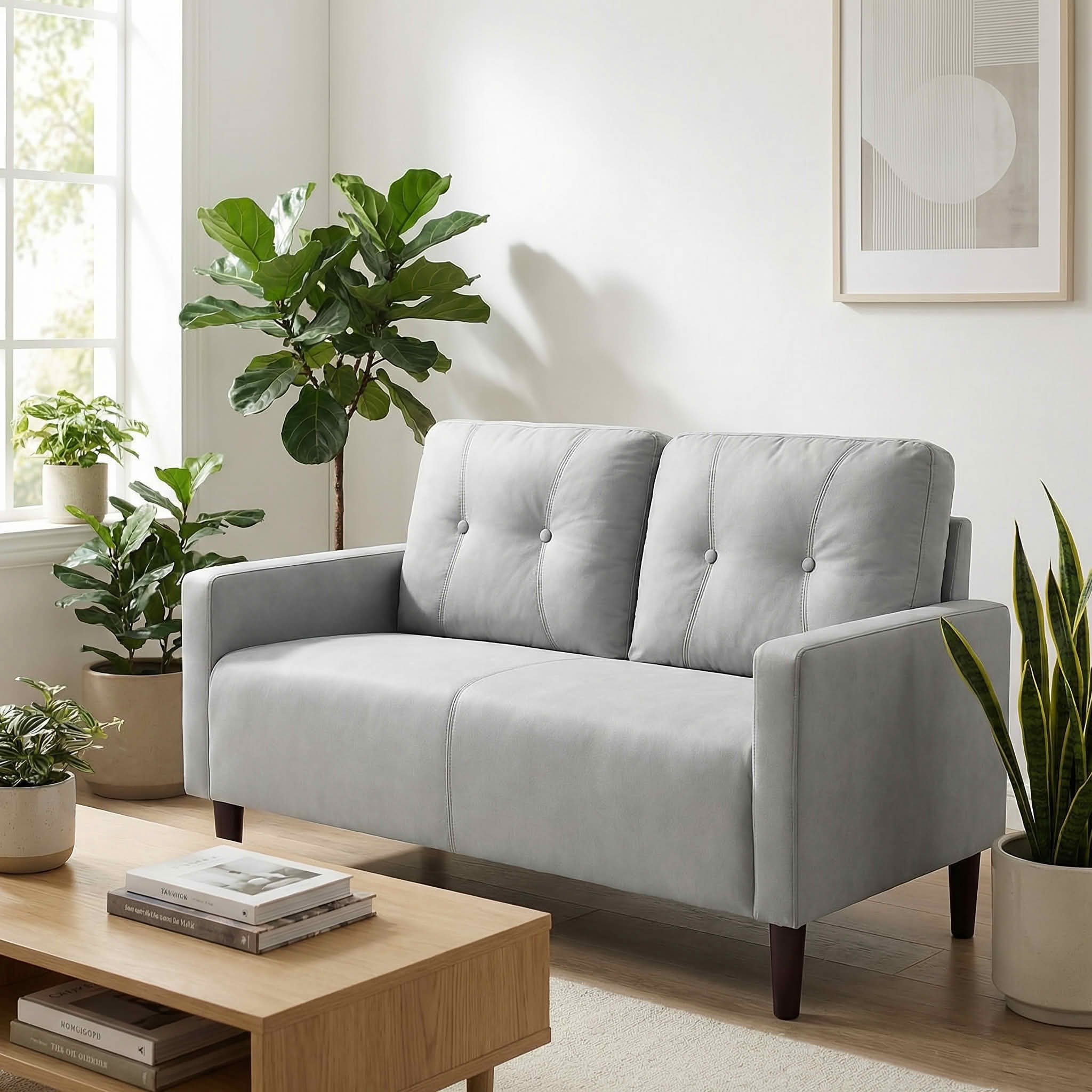MAYEERTY 50.79" Modern Loveseat Sofa, 2-Seater Linen Blend Couch with Removable Back Cushions, Solid Wood & Metal Frame for Small Spaces