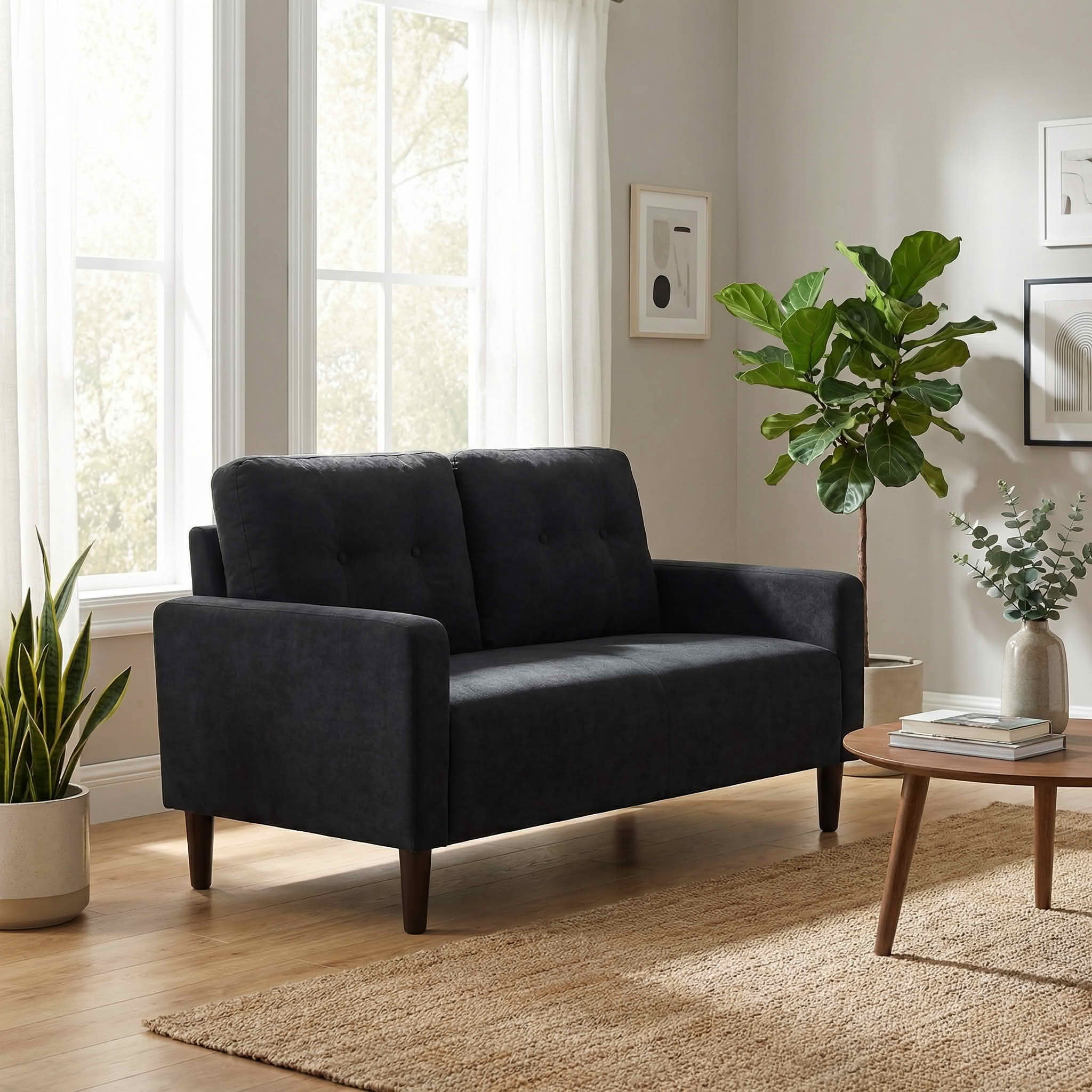 MAYEERTY 50.79" Modern Loveseat Sofa, 2-Seater Linen Blend Couch with Removable Back Cushions, Solid Wood & Metal Frame for Small Spaces