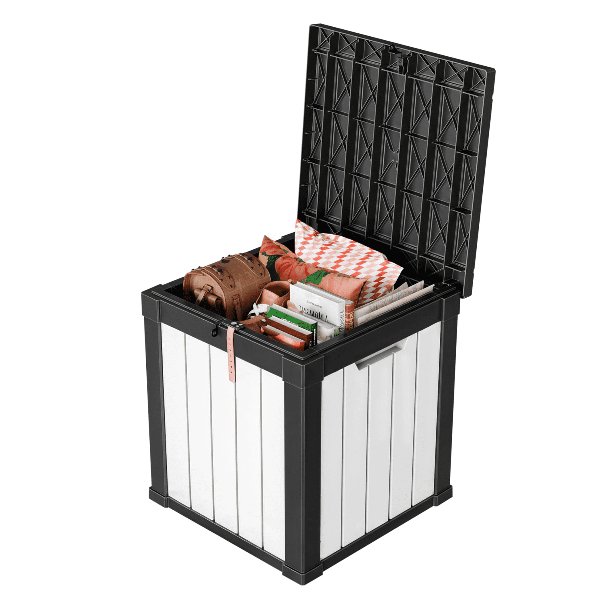 MAYEERTY 50 Gallon Outdoor Deck Box, Large Capacity Storage Box for Patio Furniture Cushions, Pillow Outdoor Indoor, Black+White