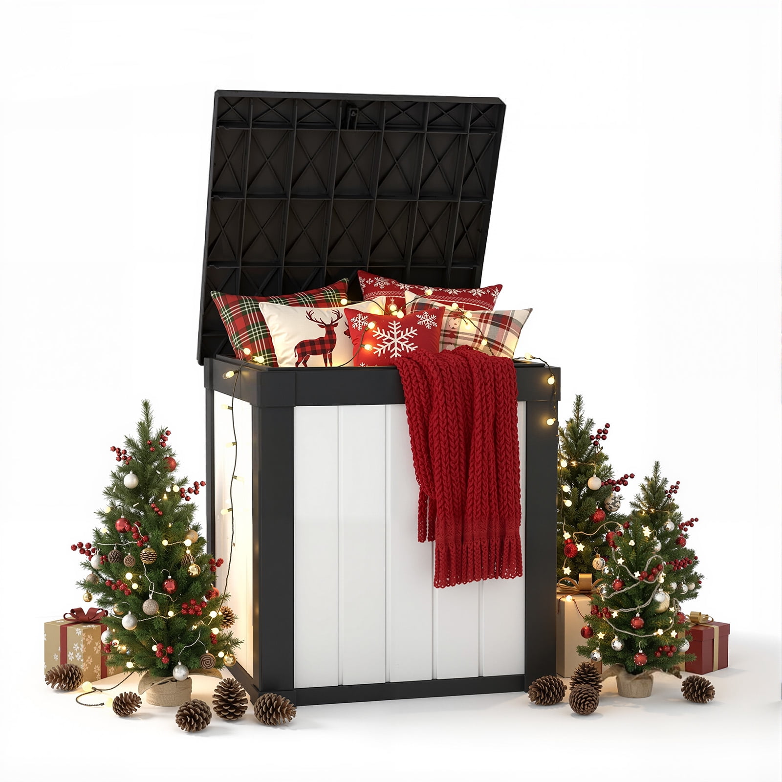 MAYEERTY 50 Gallon Outdoor Deck Box, Large Capacity Storage Box for Patio Furniture Cushions, Pillow with Wheels, Black+White