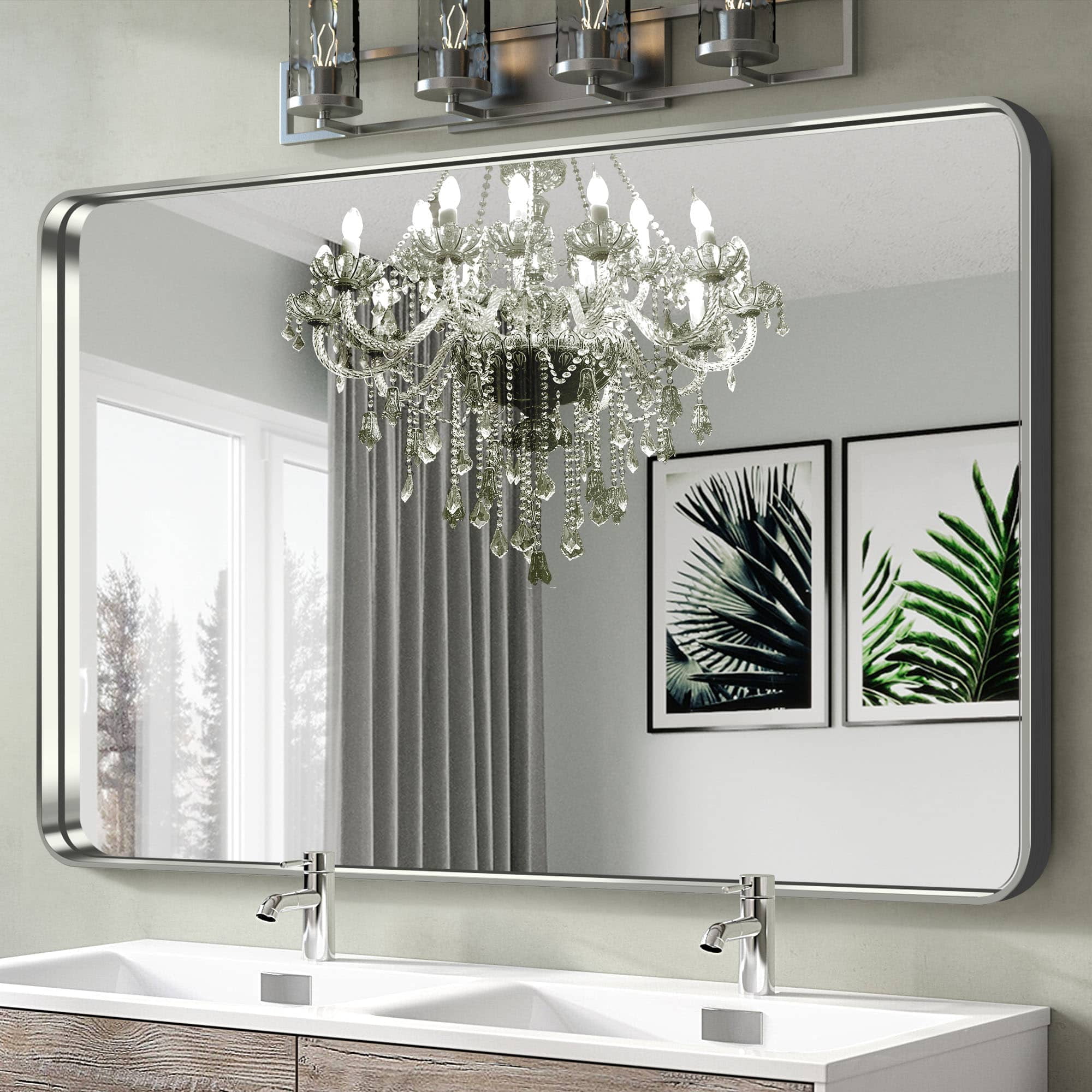 MAYEERTY 50"x32" Aluminum Alloy ,Rectangular Mirror for Bathroom , Silver