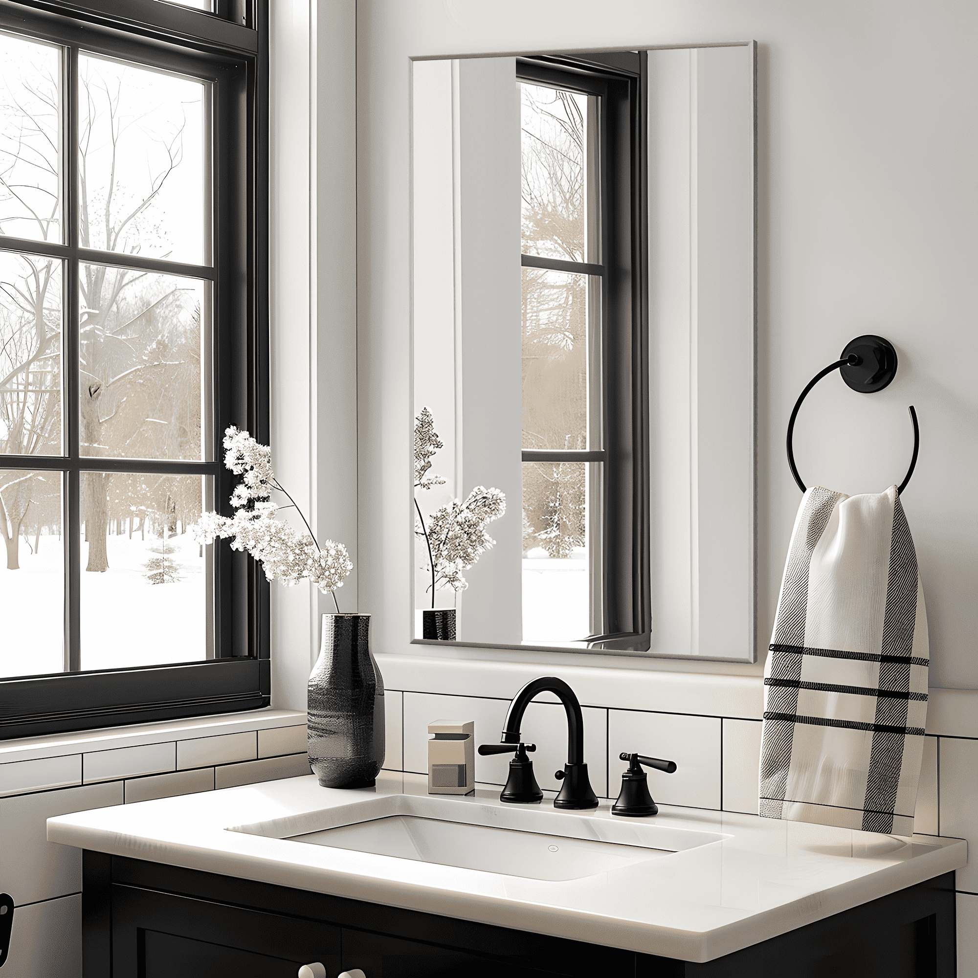 MAYEERTY 52"×32" Silver Aluminum Slim-Frame Rectangular Full-Length Mirror No Stand, Space-Saving for Bedroom