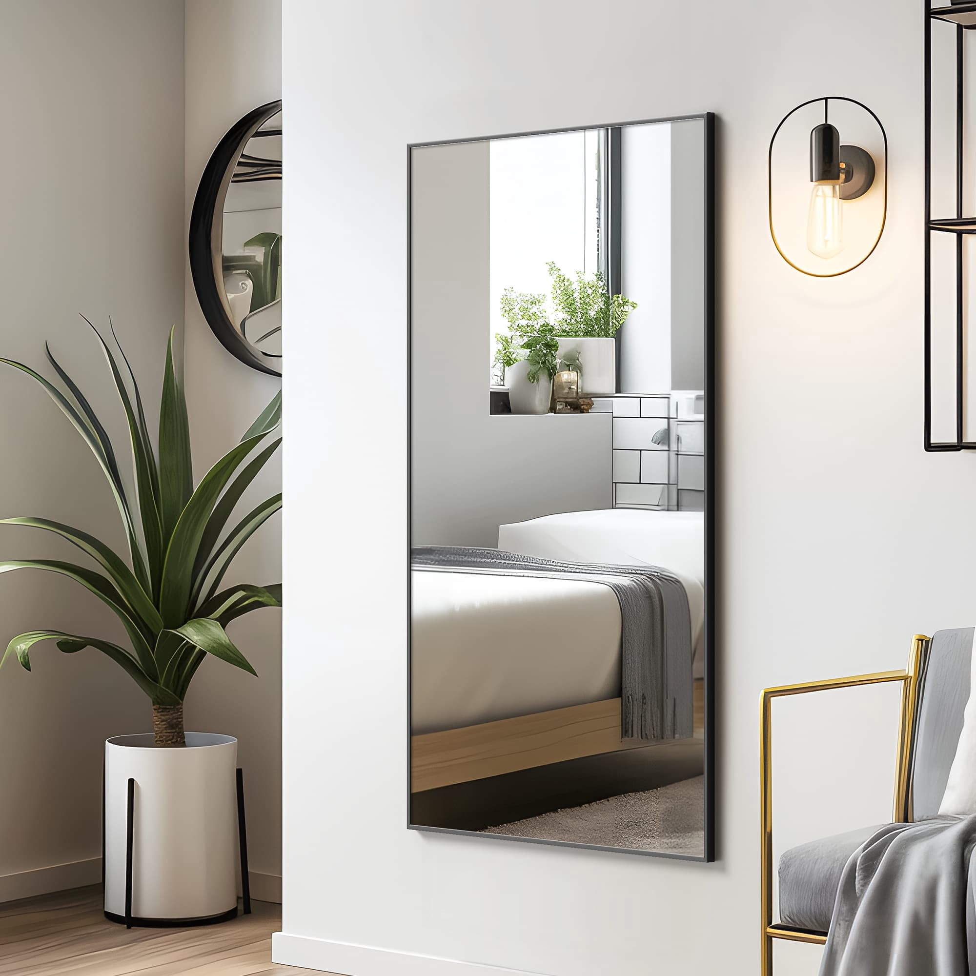 MAYEERTY 51×32in Modern Rectangular Aluminum Alloy Black Framed Full Length Mirror, Floor or Mounted for Bedroom