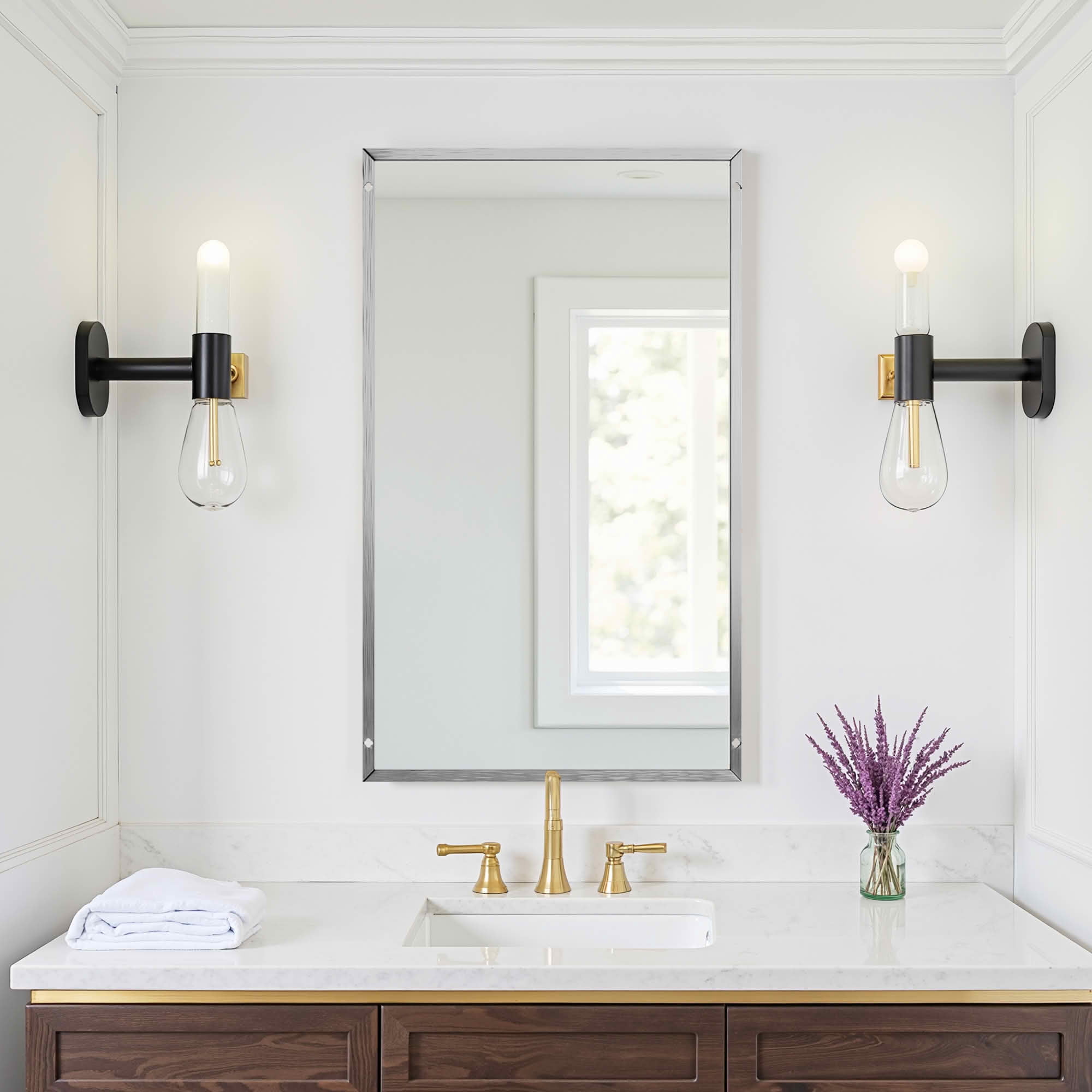 MAYEERTY 51x31x1 Inch Gold Thin Edge Aluminum Right Angle Rectangular Full Length Mirror, No Stand for Bedroom