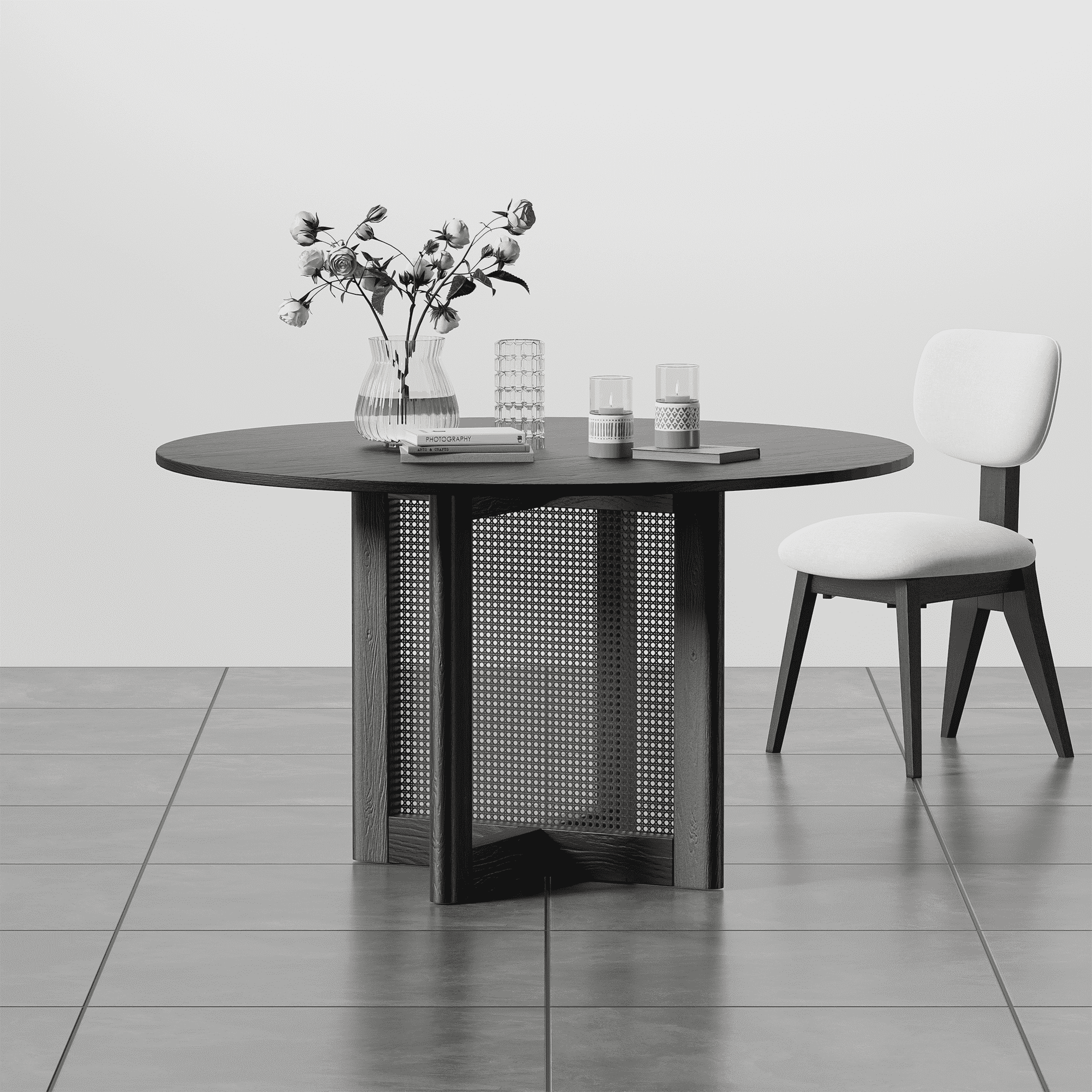 MAYEERTY 52"×52"×30" Black Rattan Woven Round Dining Table - Compact for Small Dining Spaces