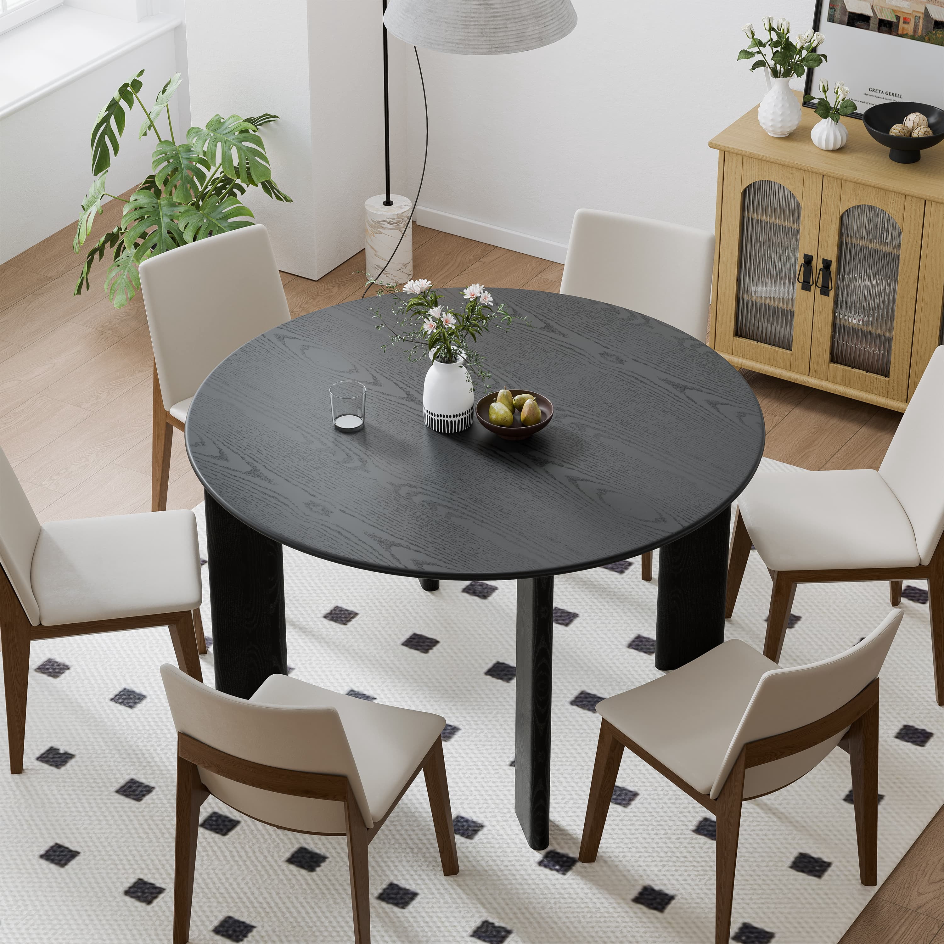 MAYEERTY 52"×52"×30" Black Round Dining Table - Inclined Inner Legs, Stable for Daily Meals
