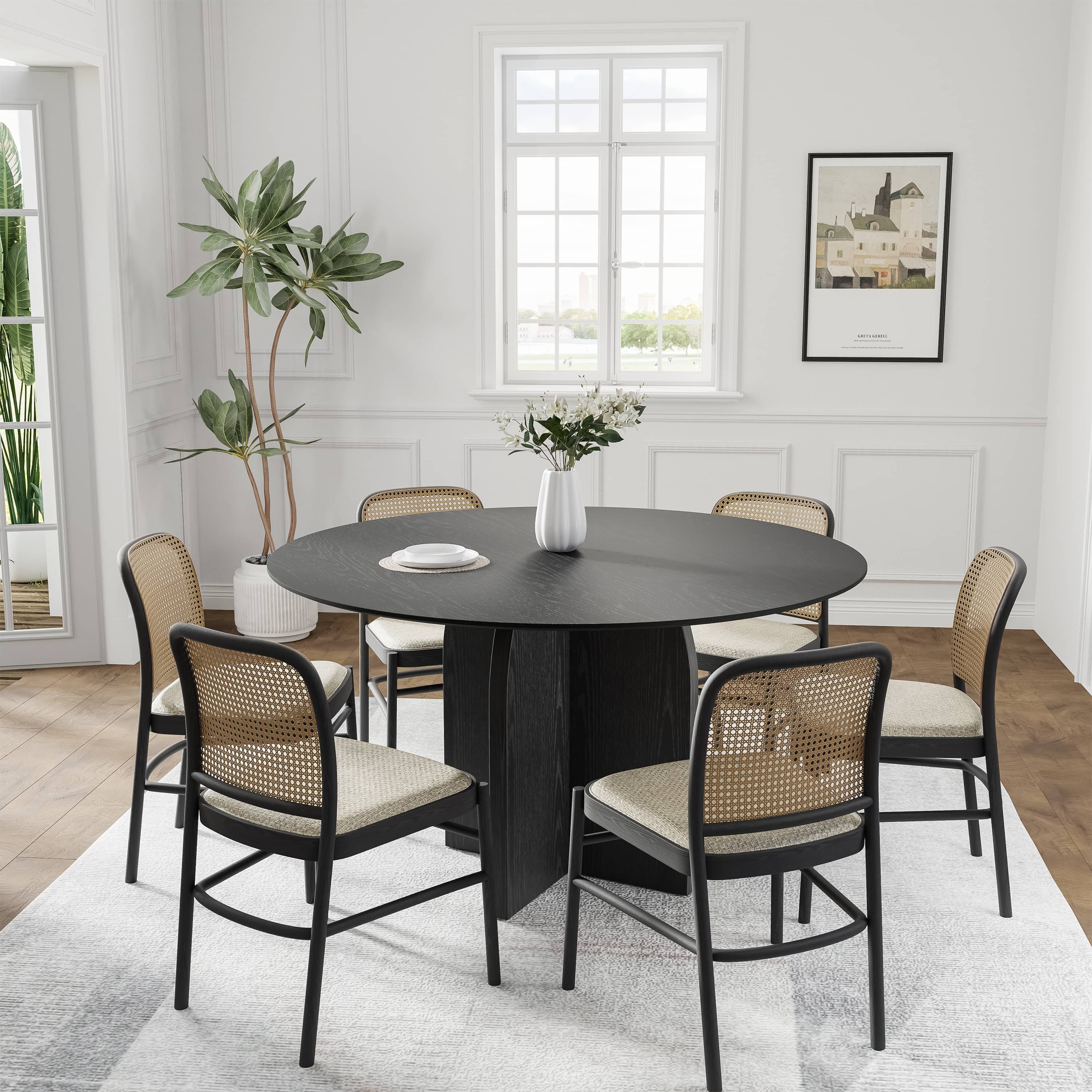 MAYEERTY 52" Soild Wood Dining Table Round Kitchen Table, Black - Walmart.com