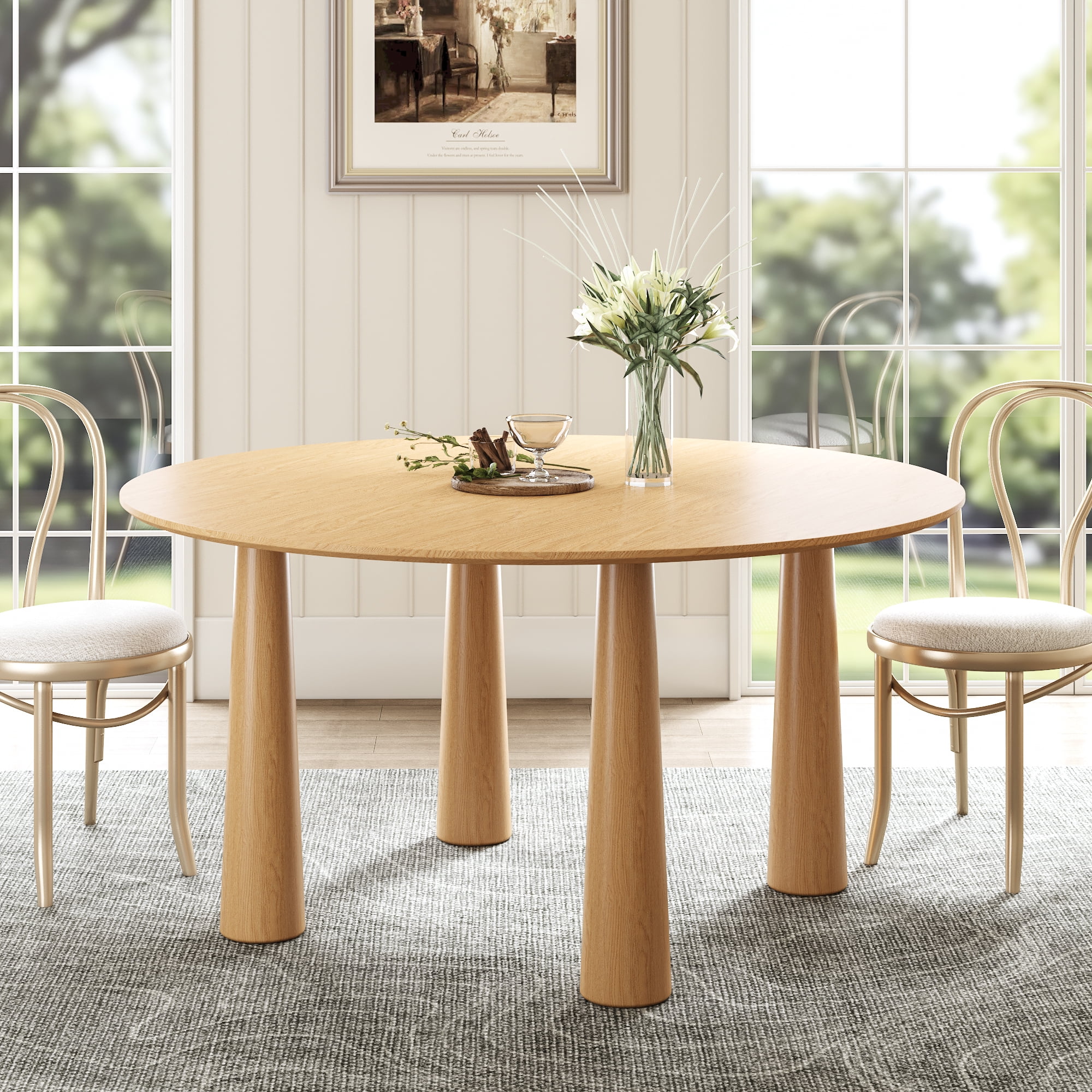MAYEERTY 52x52x30 Modern Round Dining Table, Mid-Century Wood Kitchen ...