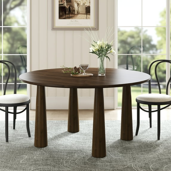 MAYEERTY 52x52x30 Modern Round Dining Table, Mid-Century Wood Kitchen Table, Walnut 