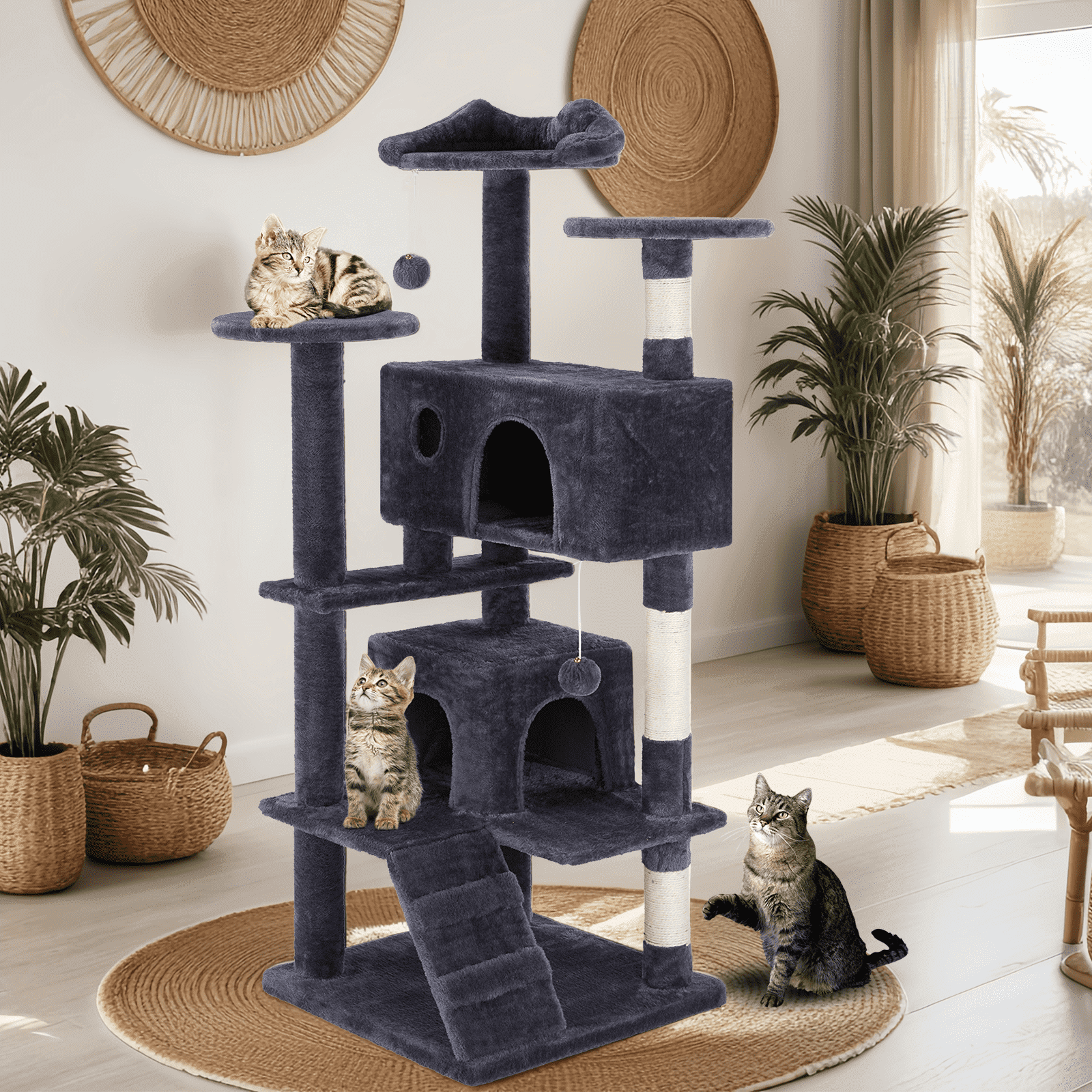 MAYEERTY 54" Cat Tree Tower Multi-Level Sisal Grab Post Indoor Apartment Ladder Plush Toys