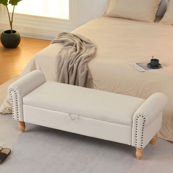 MAYEERTY 54 Inch Rolled Arm Storage Ottoman Bench, Upholstered Flip Top Storage Footrest Bench for Bedroom Living Room Entryway