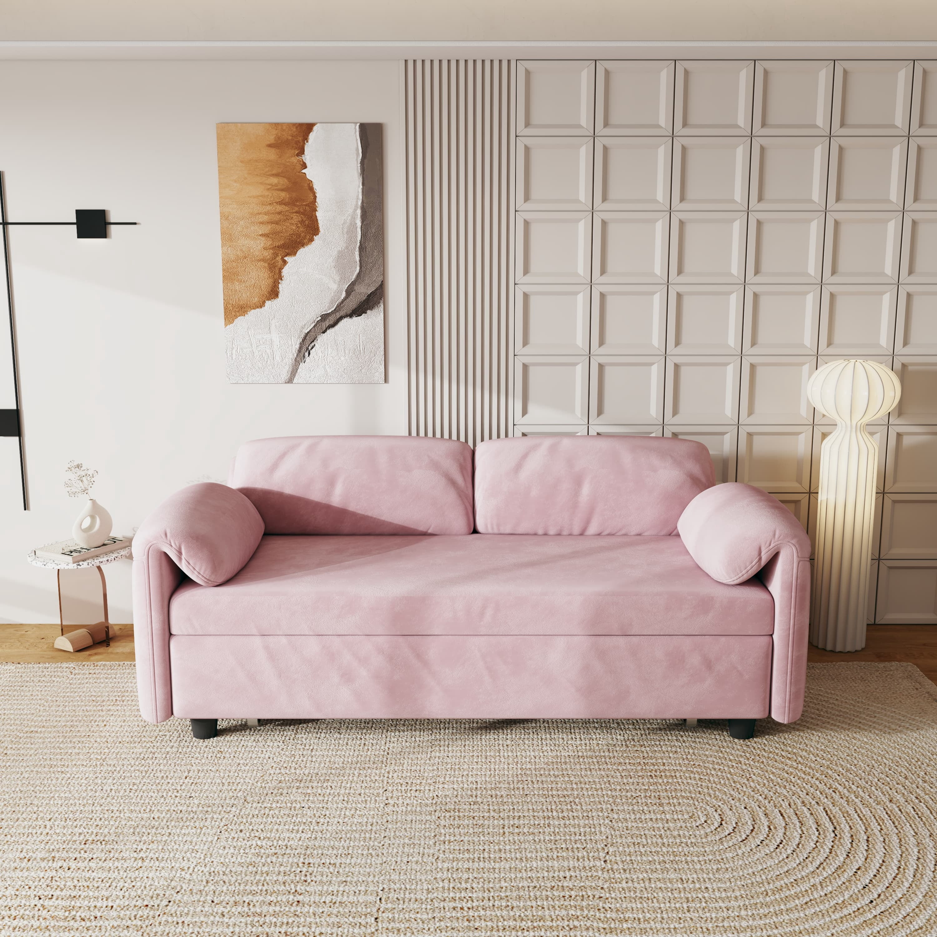 MAYEERTY 54" Velvet Convertible Sofa Bed, Pull Out Couch Beds Loveseat for Apartment, Living Room, Small Space, Pink