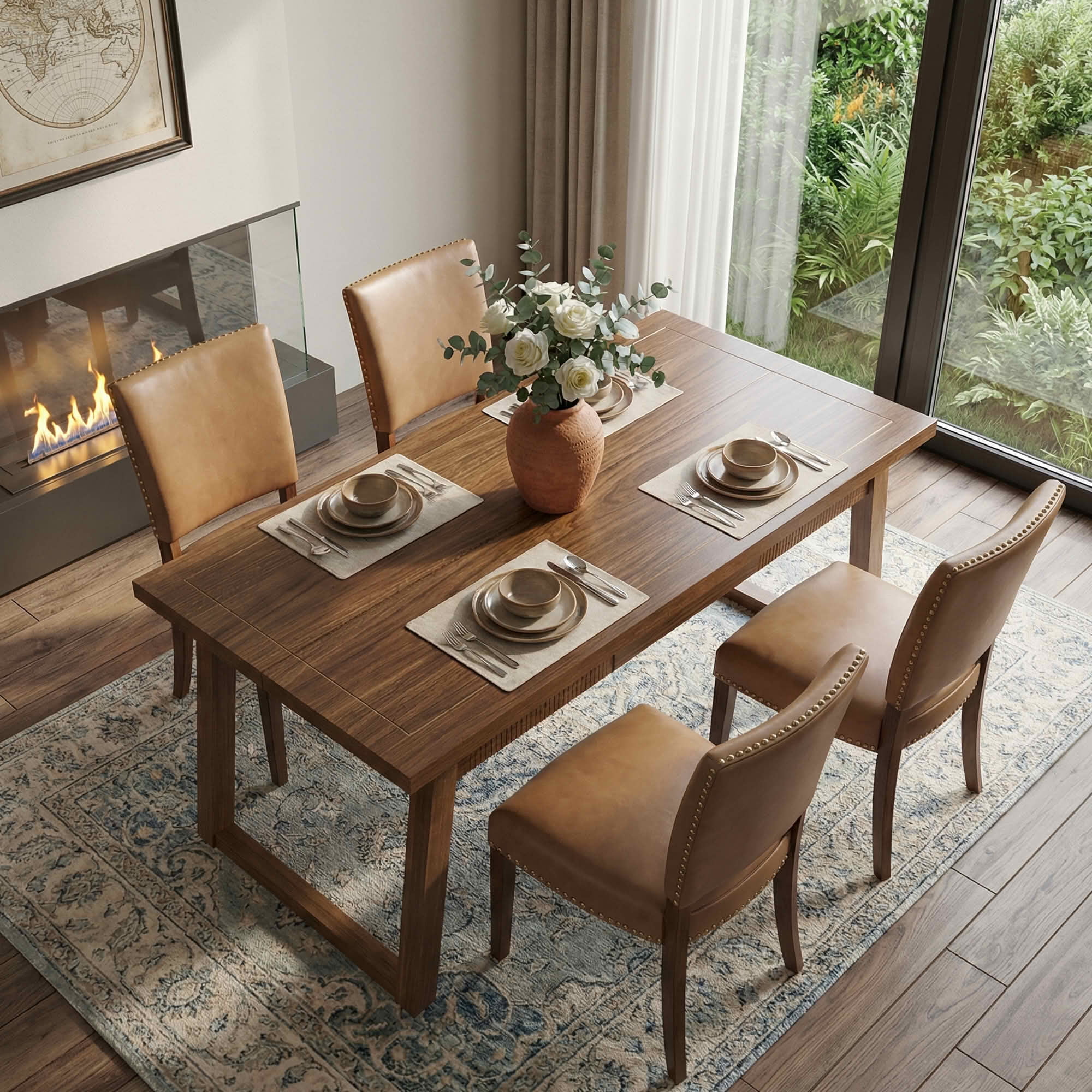 MAYEERTY 55 Inch Rectangular Dining Table with Drawer, Mid Century Modern Kitchen Table with Solid Wood Legs for 4 to 6 People
