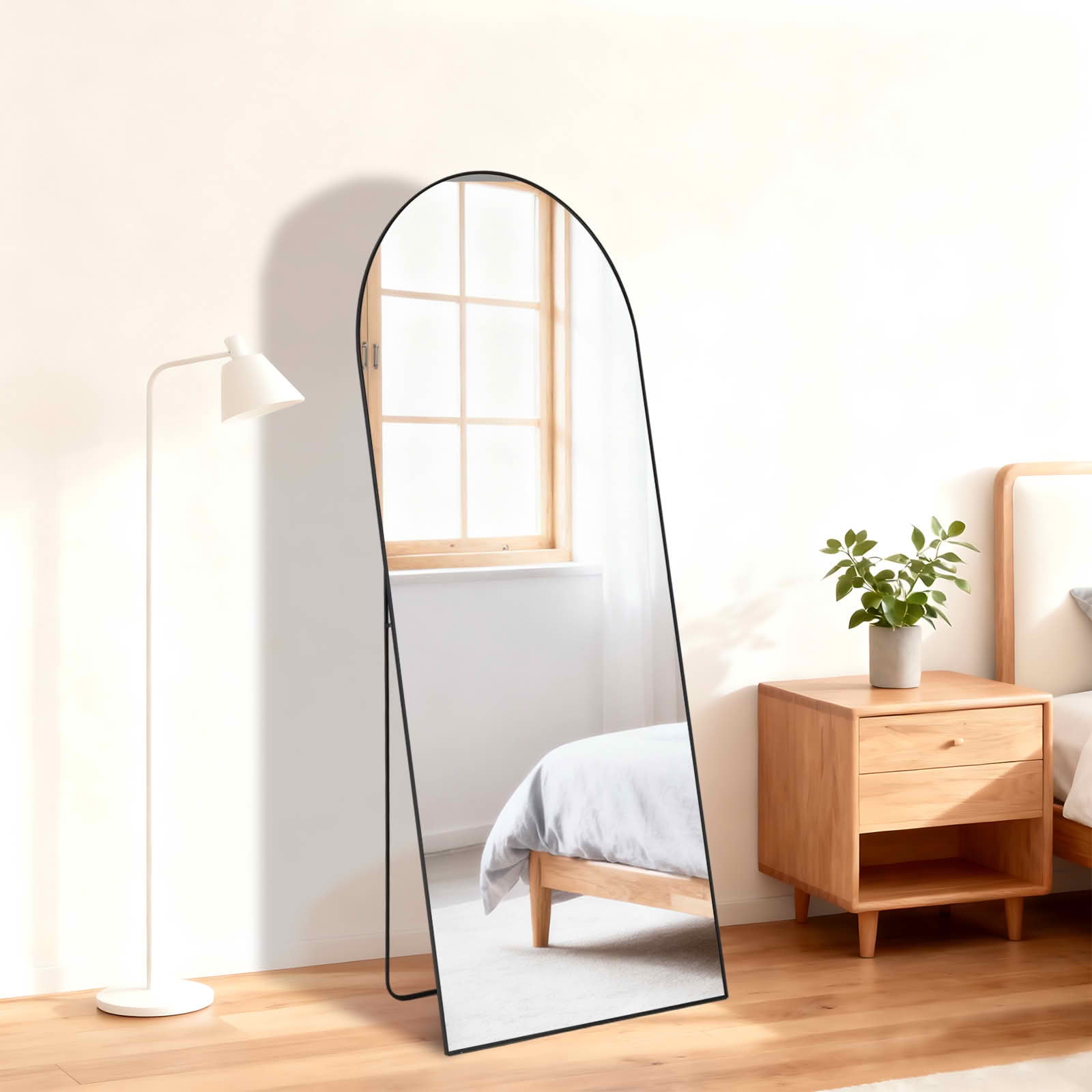 MAYEERTY 56"x15" Arched Full Length Mirror, Full Body Standing Floor Mirror, Black