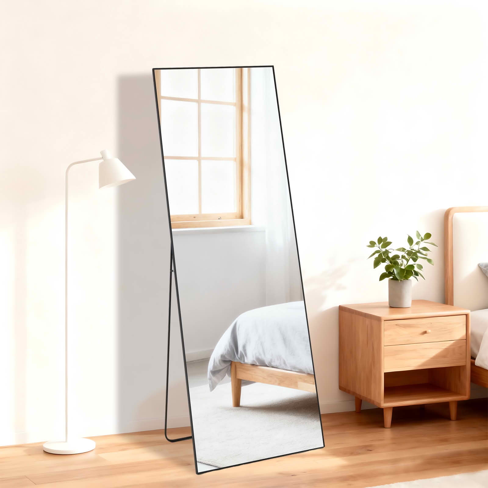 MAYEERTY 56"x15" Rectangle Full Length Mirror, Full Body Standing Floor Mirror for Bedroom，Black