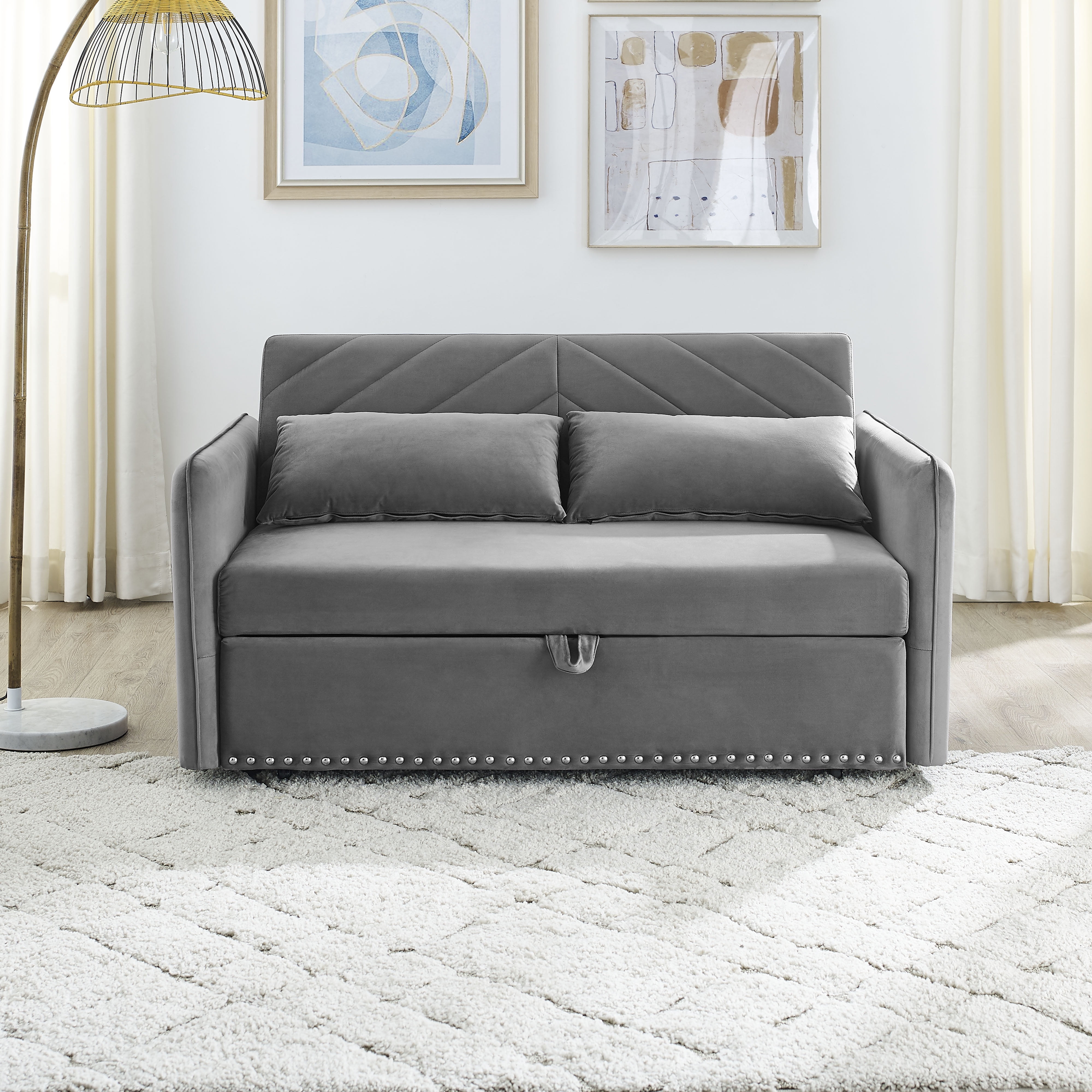 MAYEERTY Sleeper Sofa Bed with USB, 3-in-1 Adjustable Pull-Out Bed & Side Pocket (Velvet)