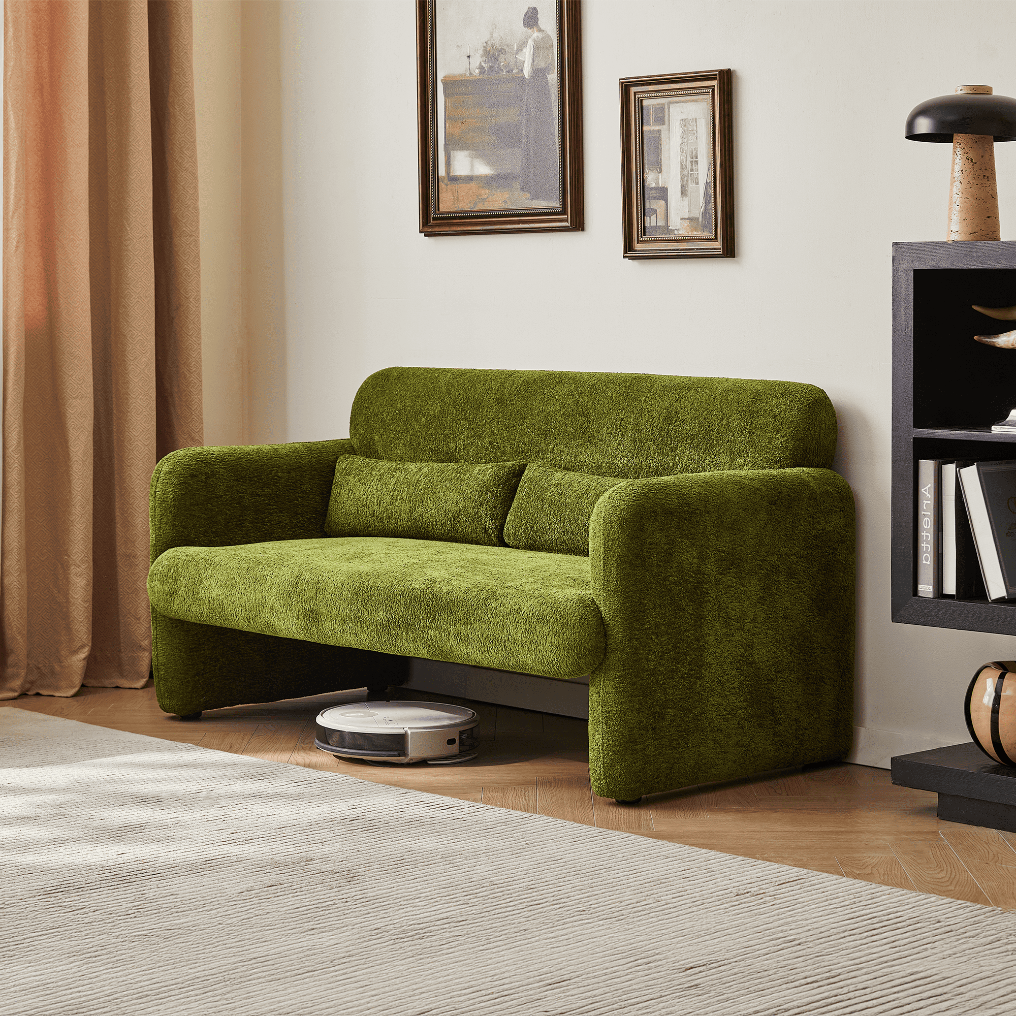 MAYEERTY 59 Inch Velvet Loveseat Sofa with Support Pillow Tool-Free Assembly for Living Room