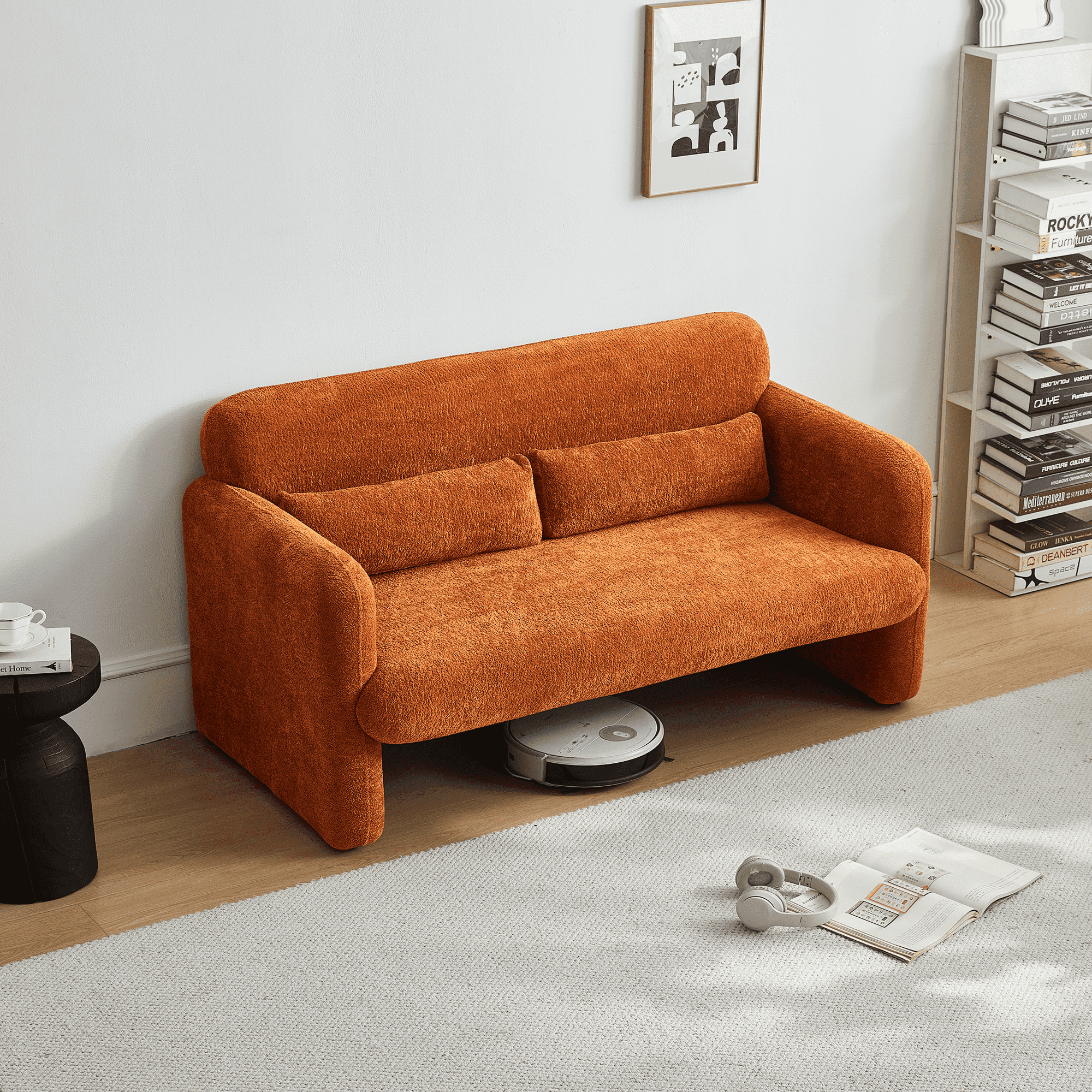 MAYEERTY 59"Velvet Fabric Sofa, Modern Loveseat Furniture with Support Pillow for Apartment, Office, Living Room & Bedroom, Tool-Free Assembly.