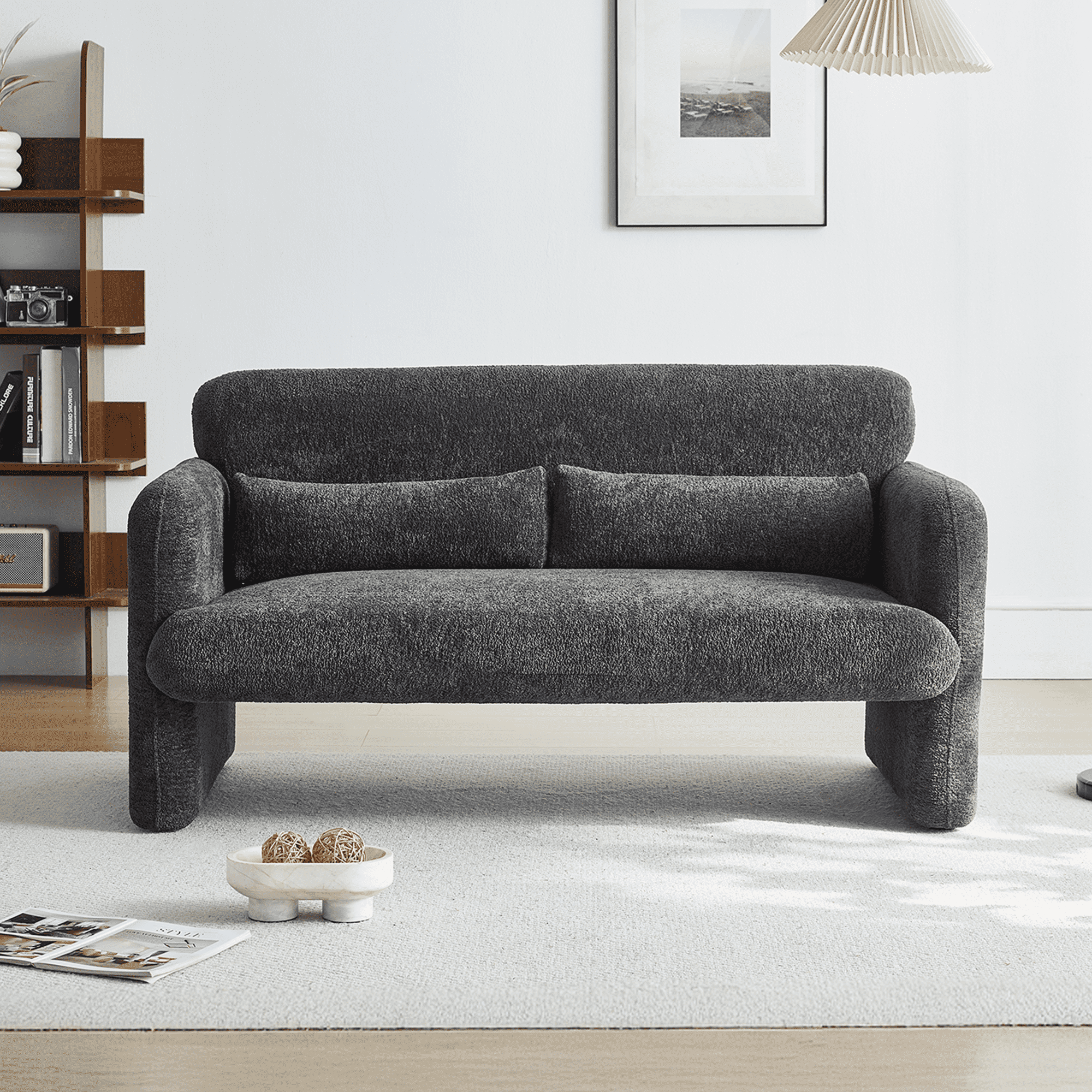 MAYEERTY 59"Velvet Fabric Sofa, Modern Loveseat Furniture with Support Pillow for Apartment, Office, Living Room & Bedroom, Tool-Free Assembly.