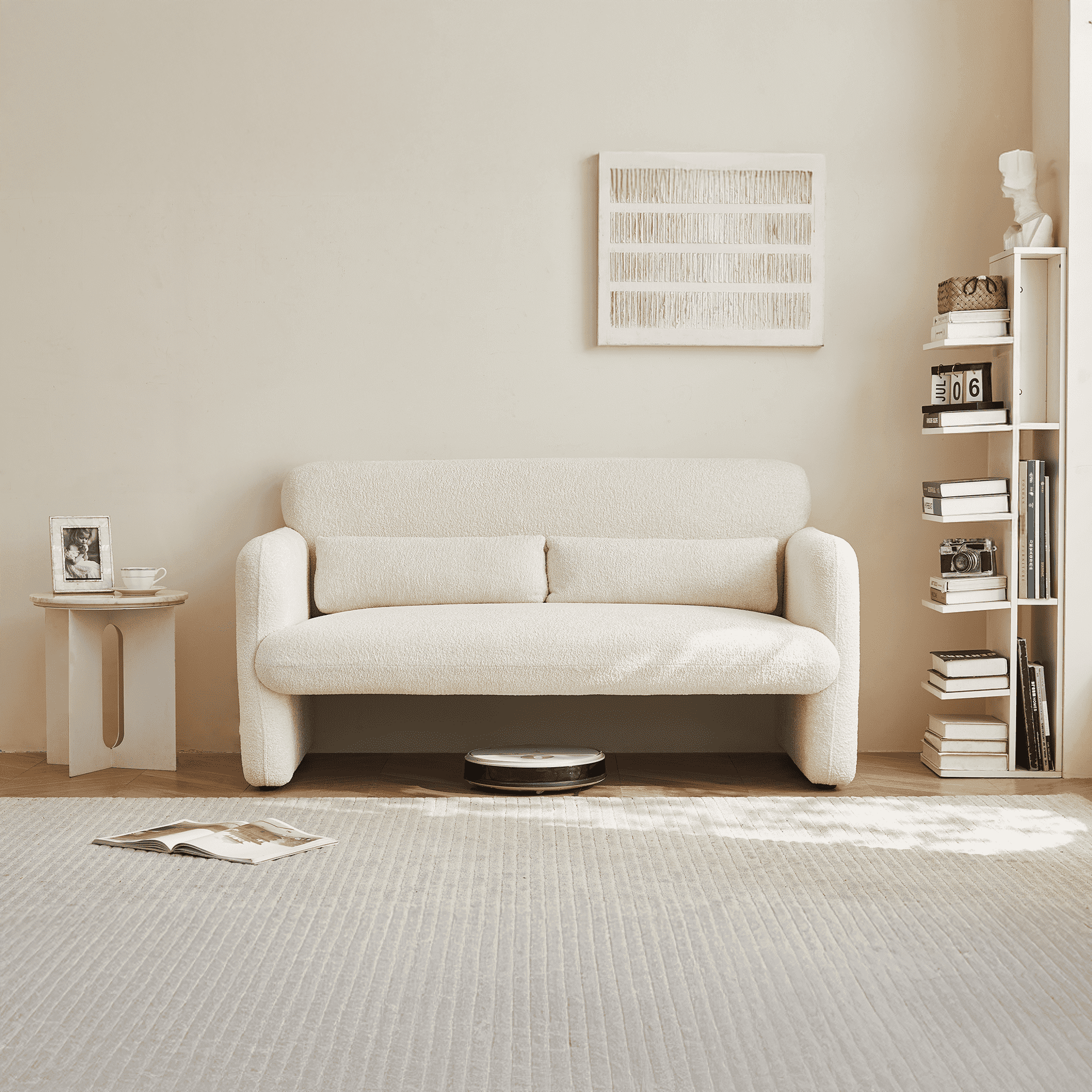 MAYEERTY 59"Velvet Fabric Sofa, Modern Loveseat Furniture with Support Pillow for Apartment, Office, Living Room & Bedroom, Tool-Free Assembly.