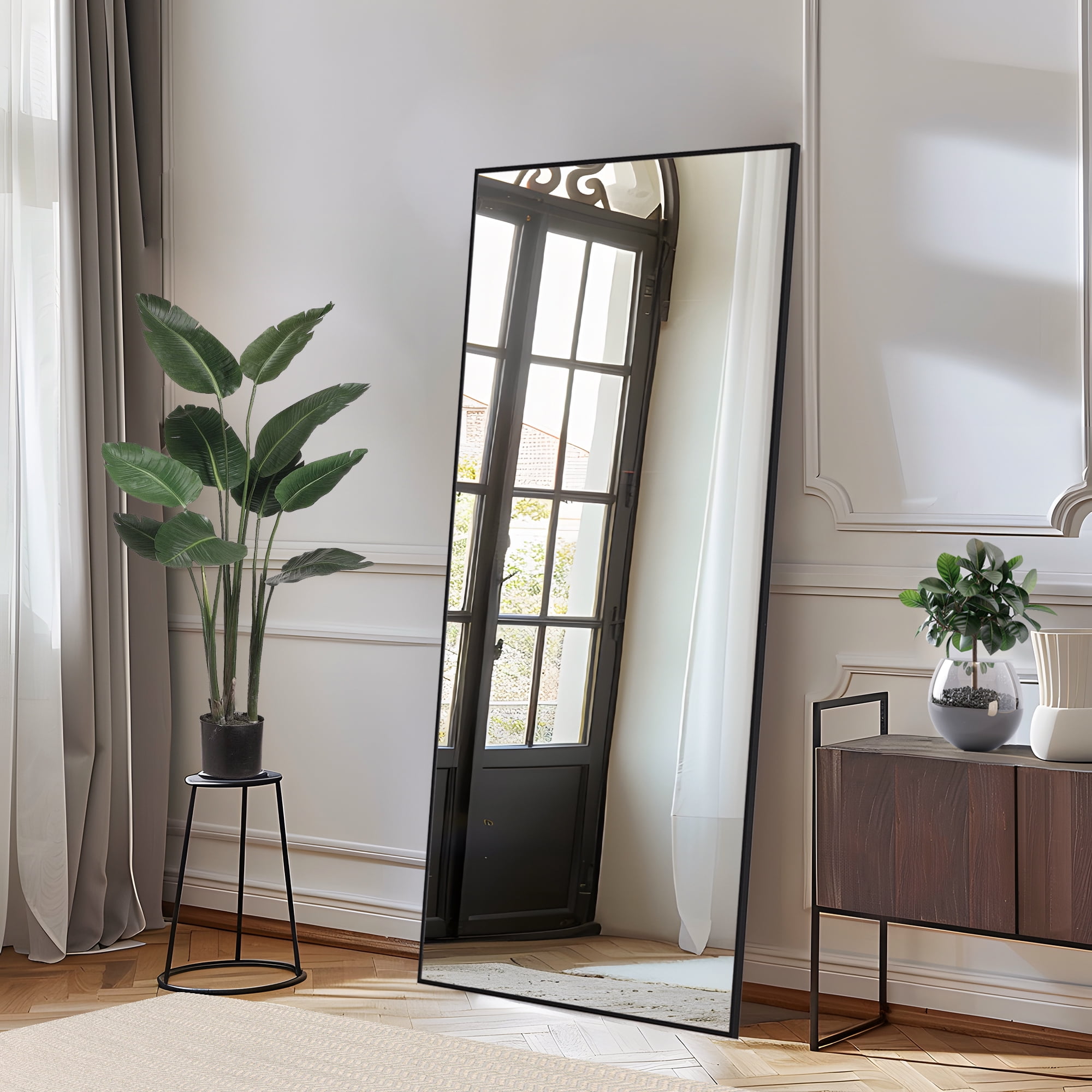 MAYEERTY 59" x 28" Black Modern Rectangle Full Length Floor Mirror