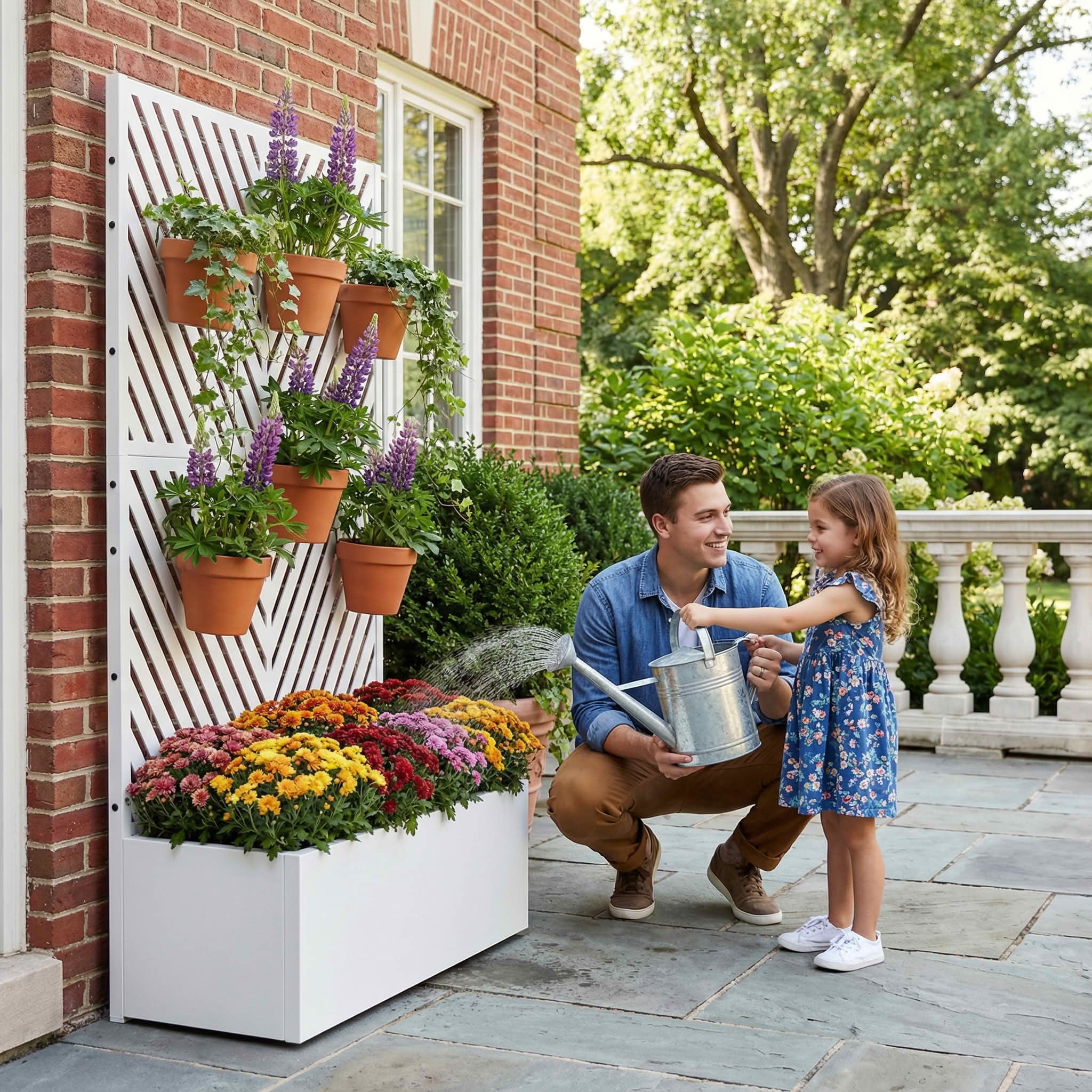 MAYEERTY 59X30" Metal Outdoor White Privacy Screen with Planter Box for Backyard & Garden, 2 Piece Set