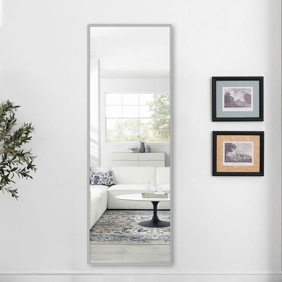 MAYEERTY 59x20x1 Inch Silver Thin Edge Aluminum Right Angle Rectangular Full Length Mirror with Stand for Bedroom