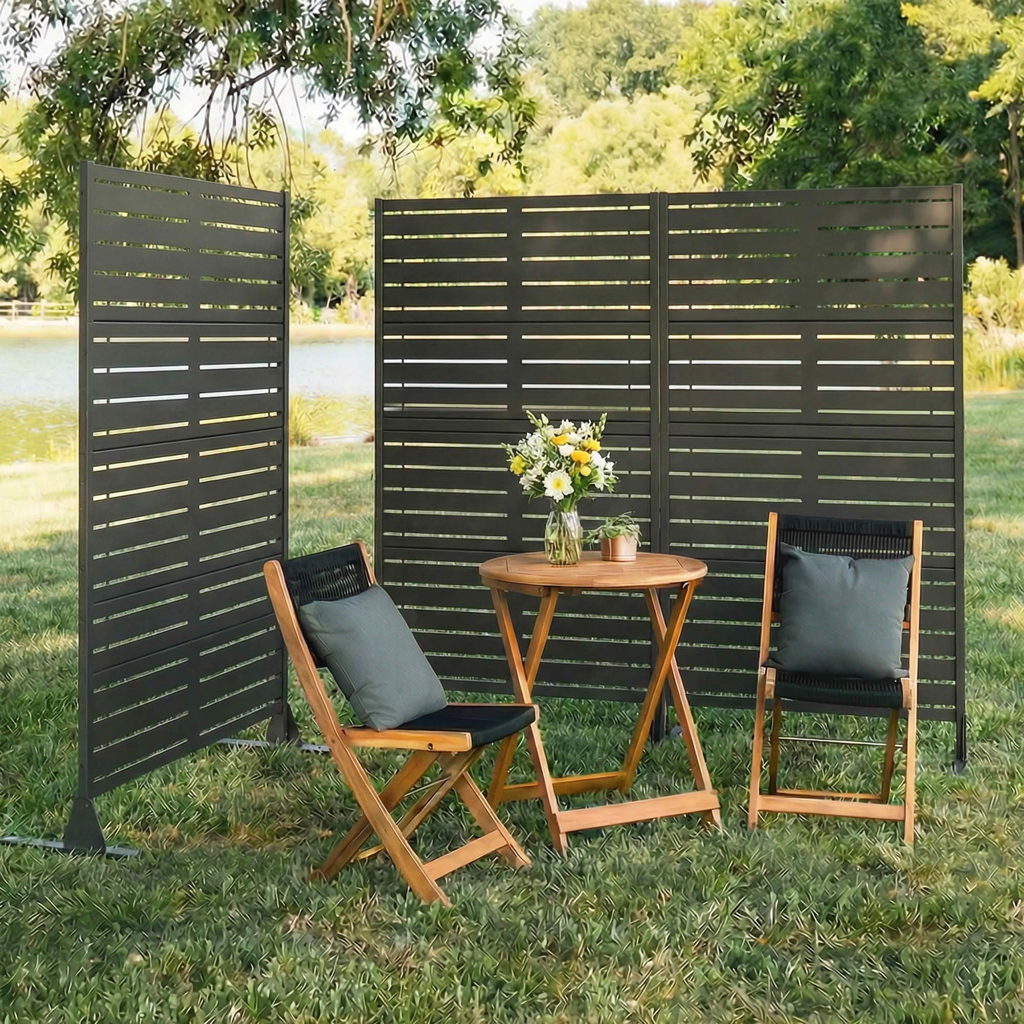 MAYEERTY 59x30 Black Outdoor Natural Privacy Panel Screen, 5 Piece Set Natural Folding Divider for Backyard and Garden