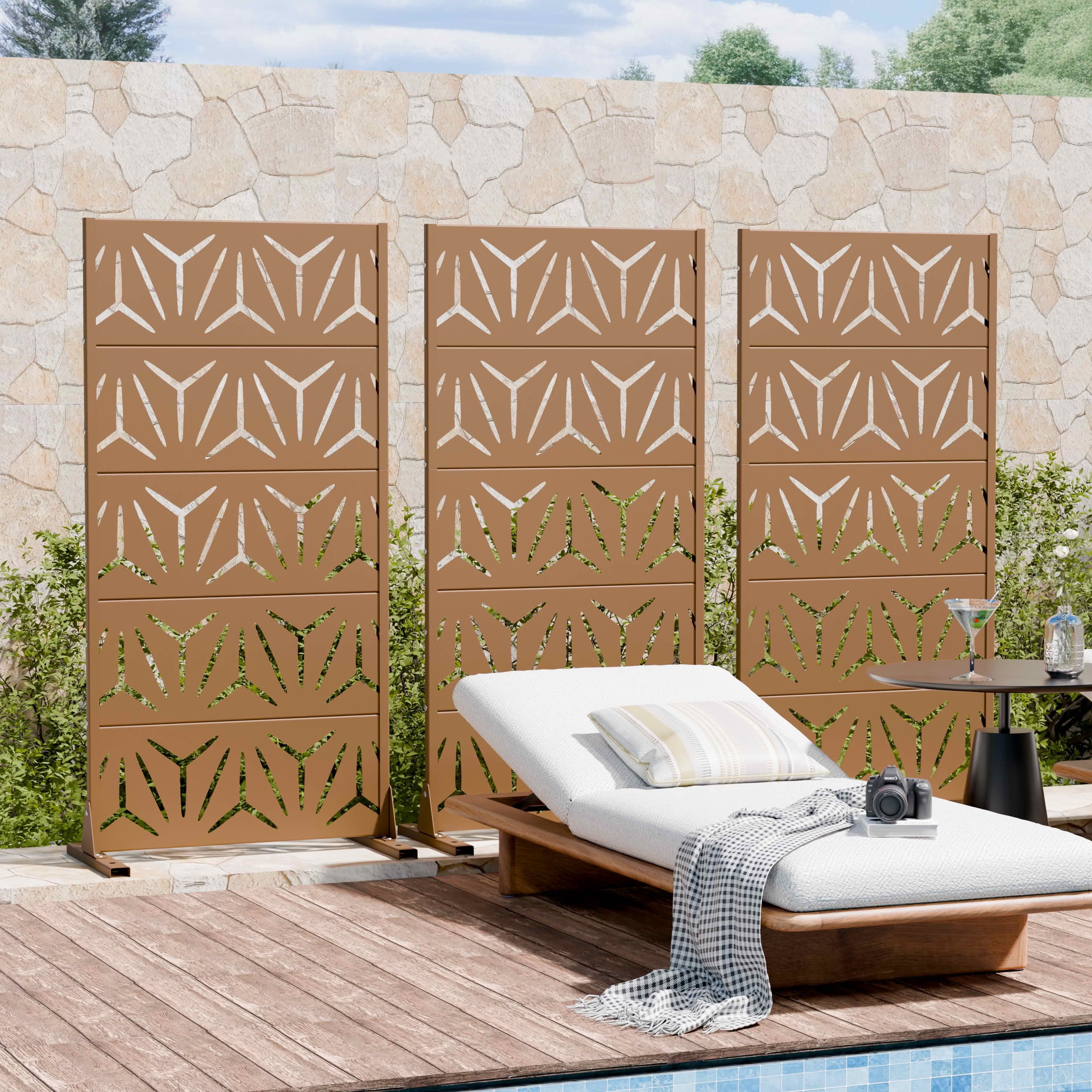 MAYEERTY 59x30 Brown Double-sided Outdoor Natural Privacy Panel Screen, 5 Piece Set Natural Folding Divider for Backyard and Garden